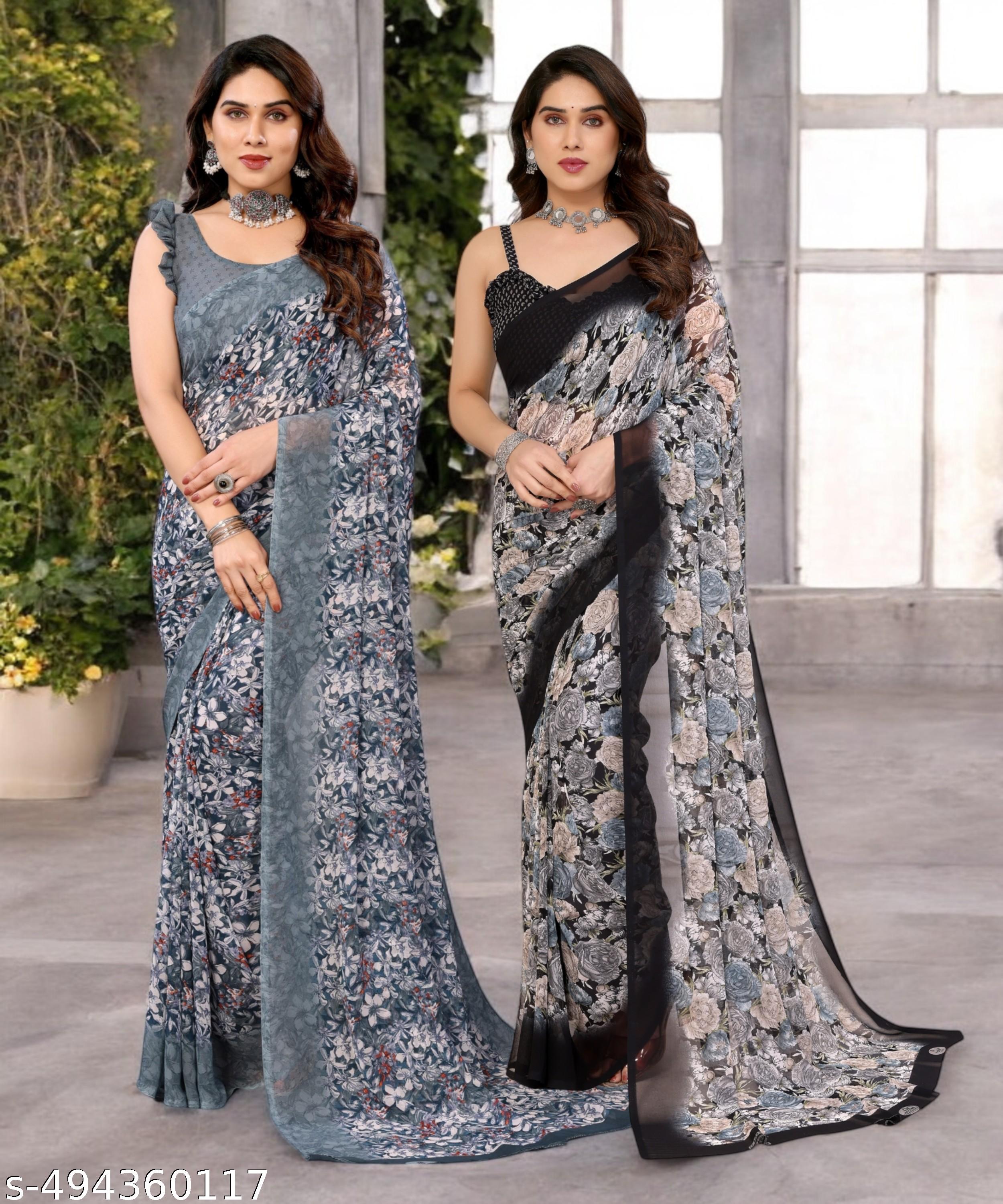 Combo Saree New Collection, Daily Wear Pure Georgettete Sarees with Blouse Piece (Pack of 2) - Unixkart