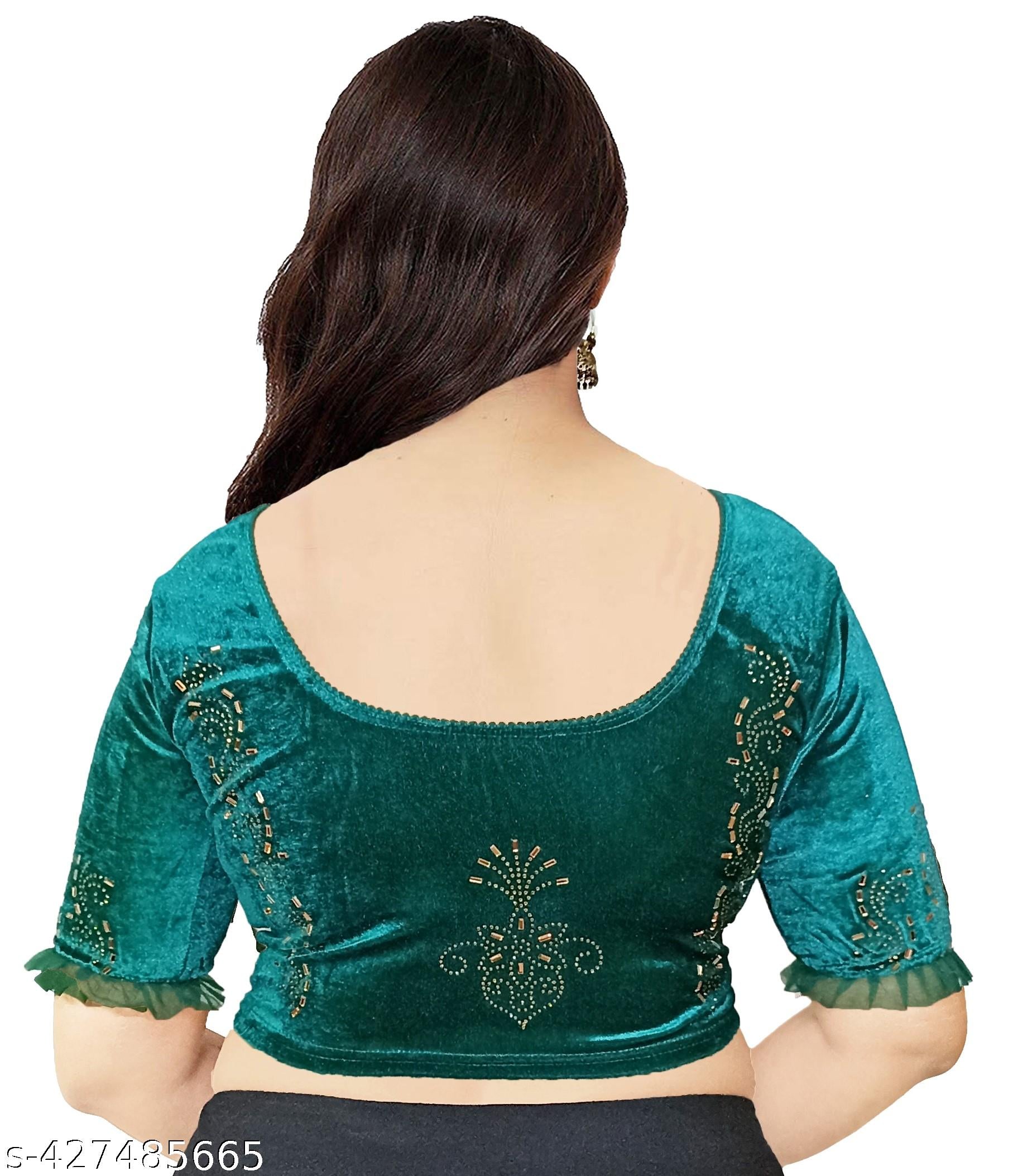 Latest Stylish Stone work Blouse Partywear Blouse New Designer Blouse Stretchable Velvet Blouse - Unixkart - View 4