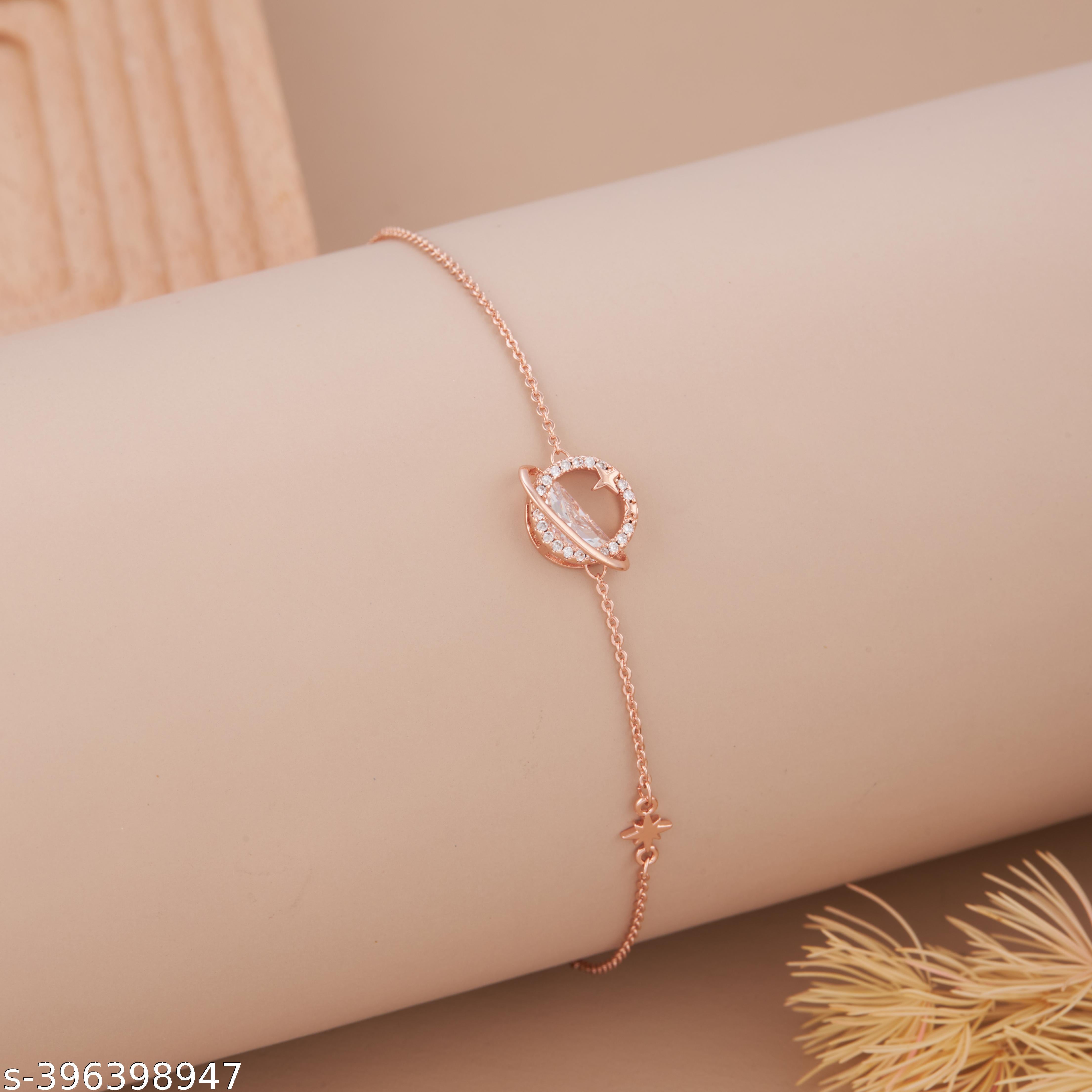 Elegant Rose Gold-Plated Planet Design Bracelet with American Diamond Accents for Women and Girls - Unixkart - View 4
