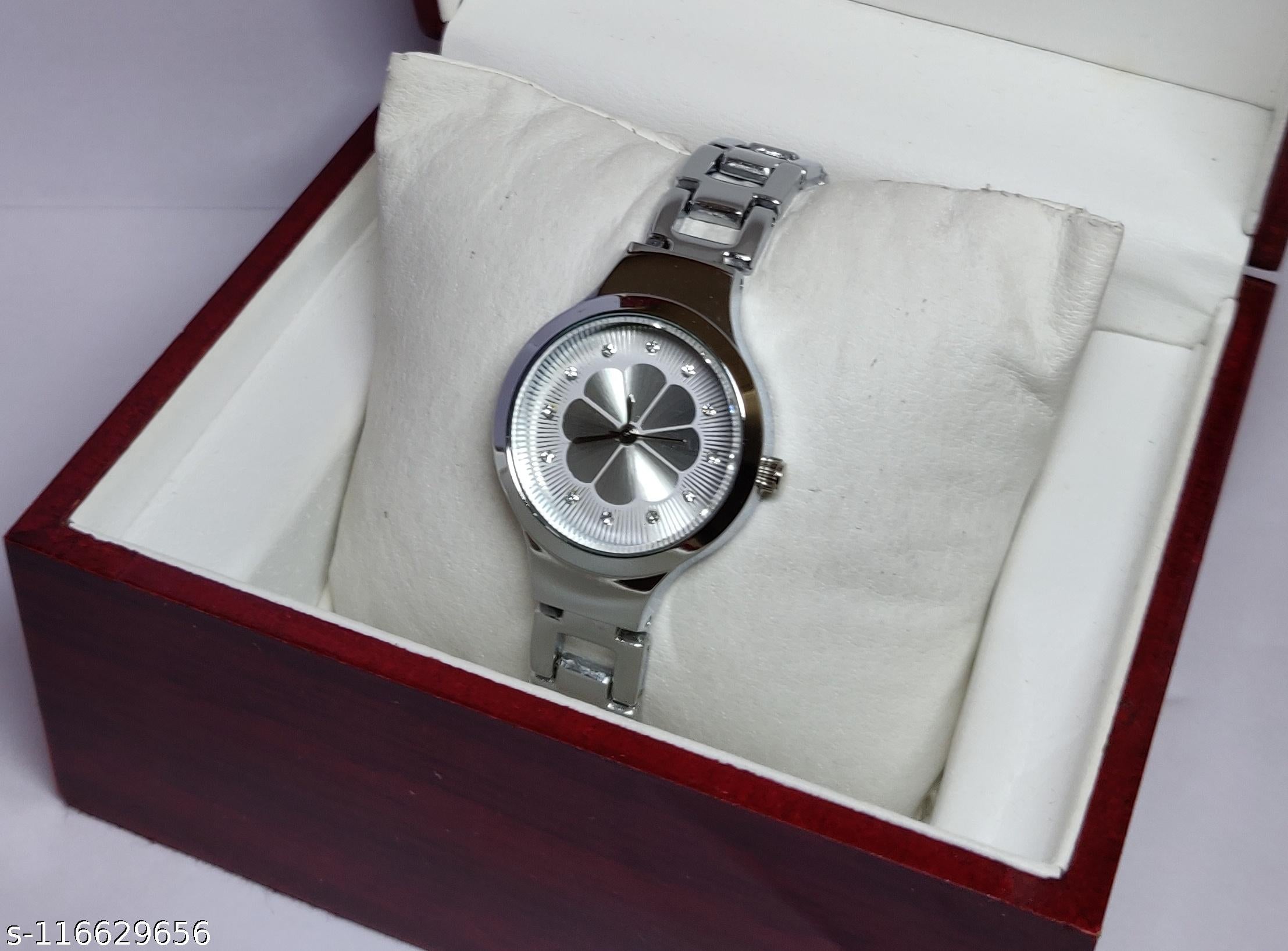 Attractive Flower Designed Metal Belt Analog Watches for Women - Image 4