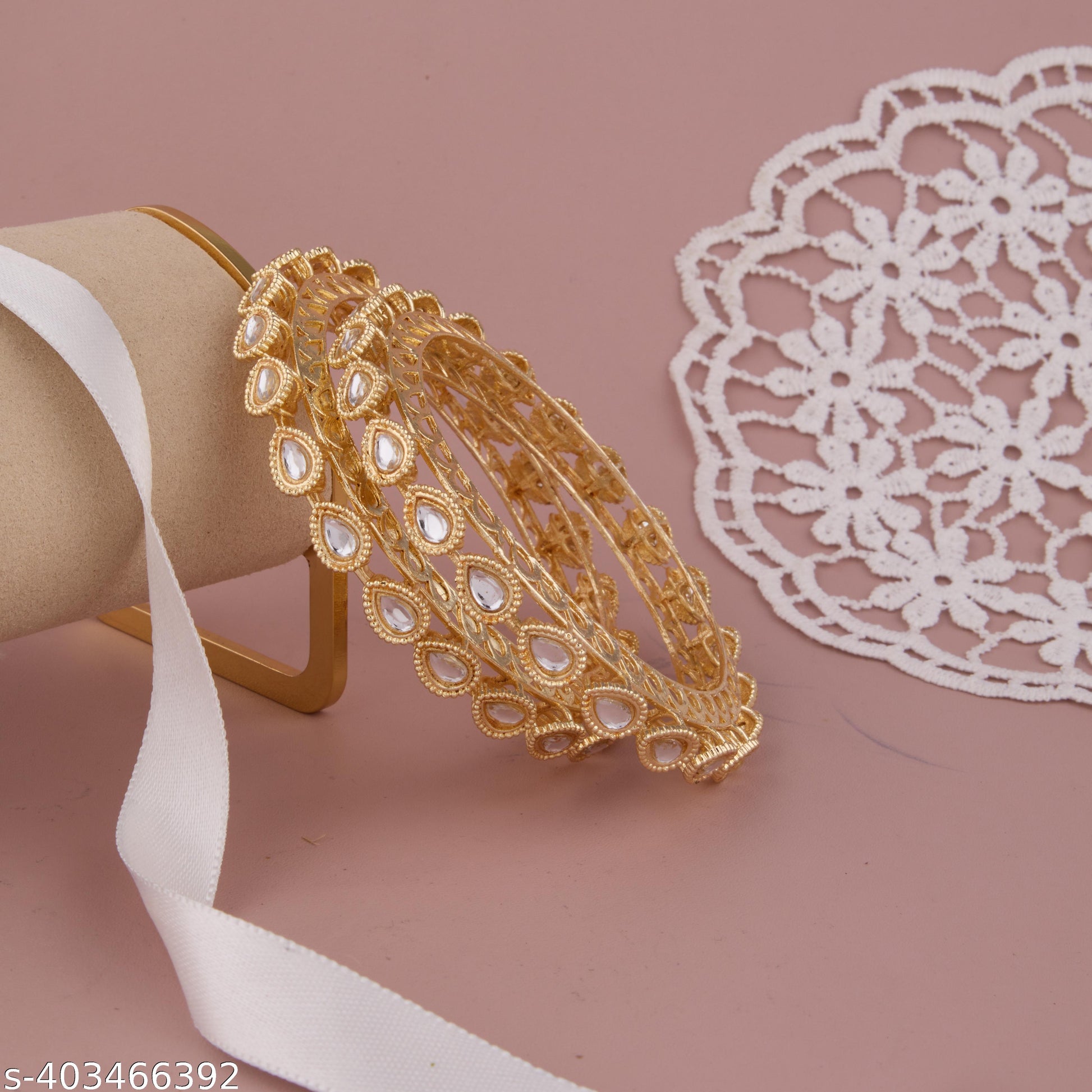 New Latest Gold-Plated Brass Ethnic Casual Kundan Polki Patla/Kangan/Bangles For Women And Girls Set - Unixkart - View 4