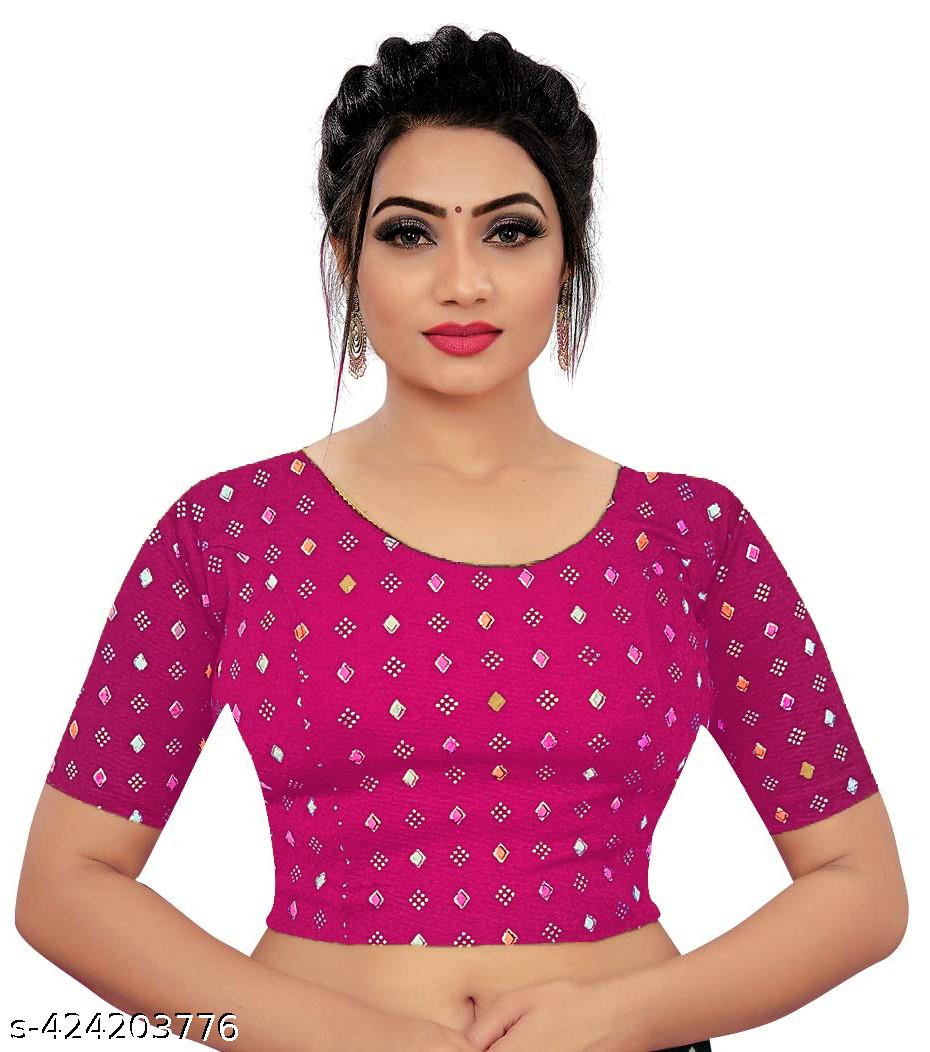 Readymade Blouse Printed Blouse Lycra Blouse Foil Print Bandhani Design - Unixkart - View 4