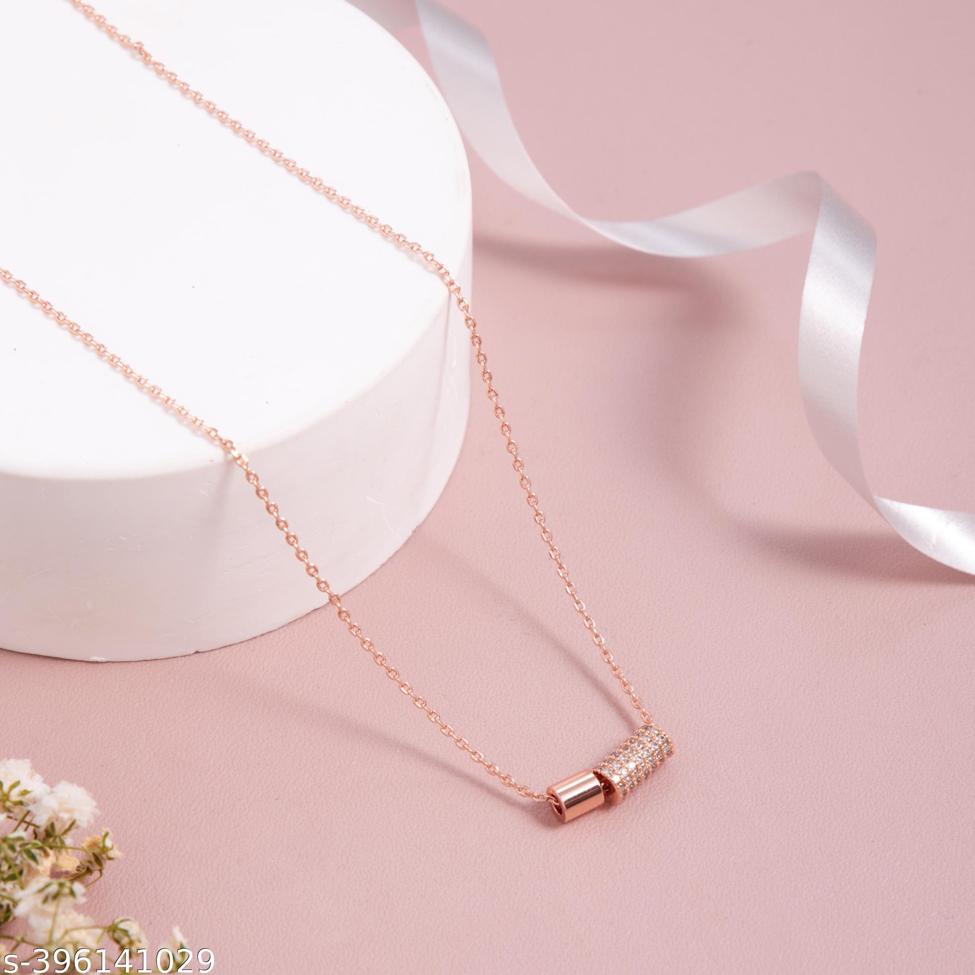 Elegant Rose Gold-Plated Cylinder Pendant Necklace for Women and Girls - Unixkart - View 4
