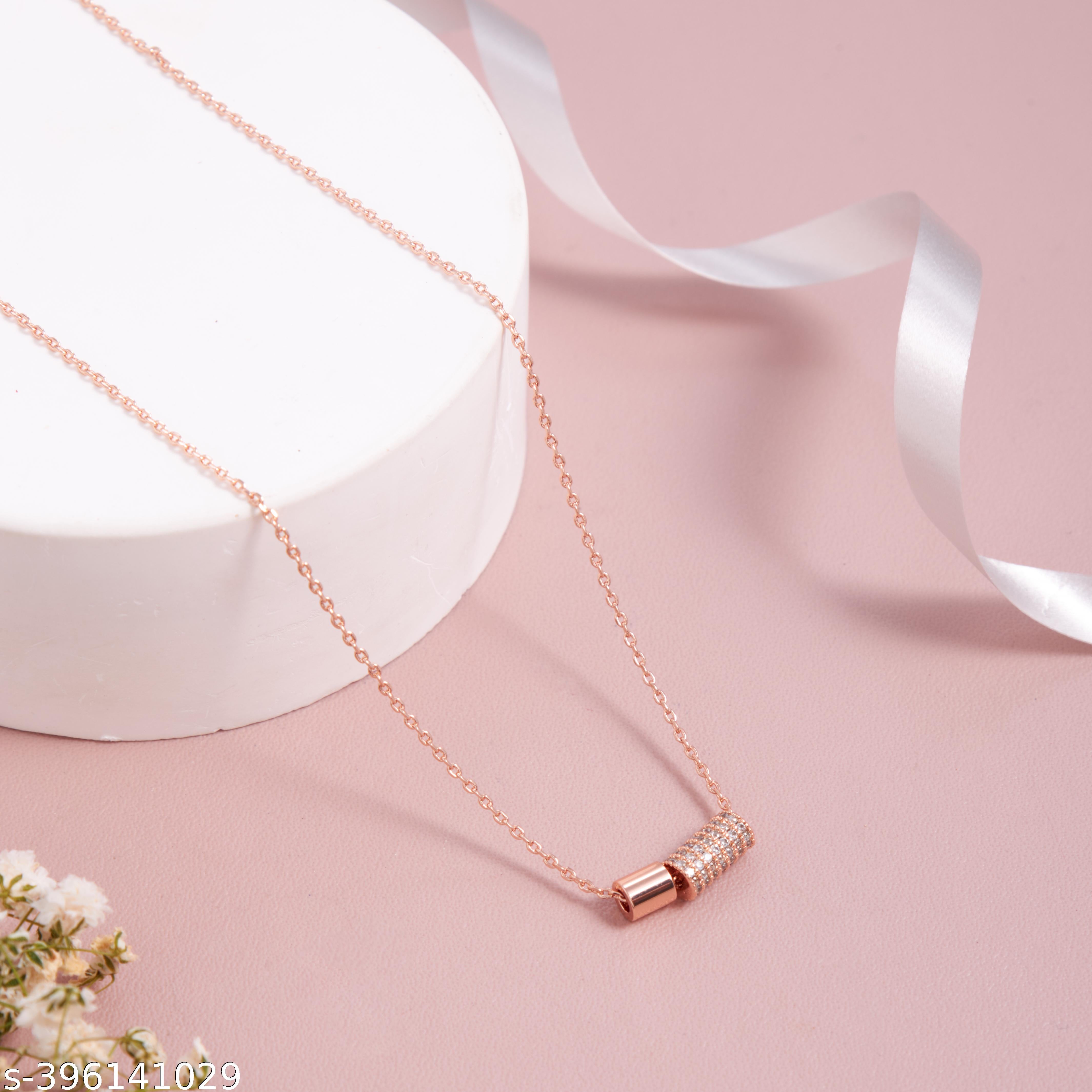 Elegant Rose Gold-Plated Cylinder Pendant Necklace for Women and Girls - Unixkart - View 4