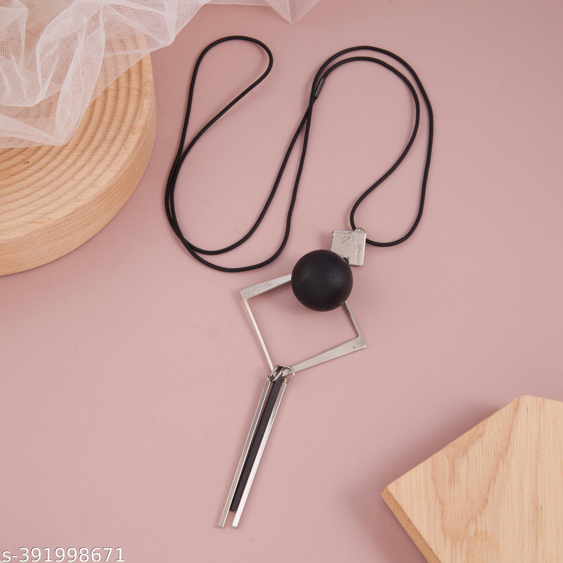 Western Chic: Square-Shaped Pendant with Round Ball Accent Long Chain Necklace for Girls and Women 2 - Unixkart - View 4