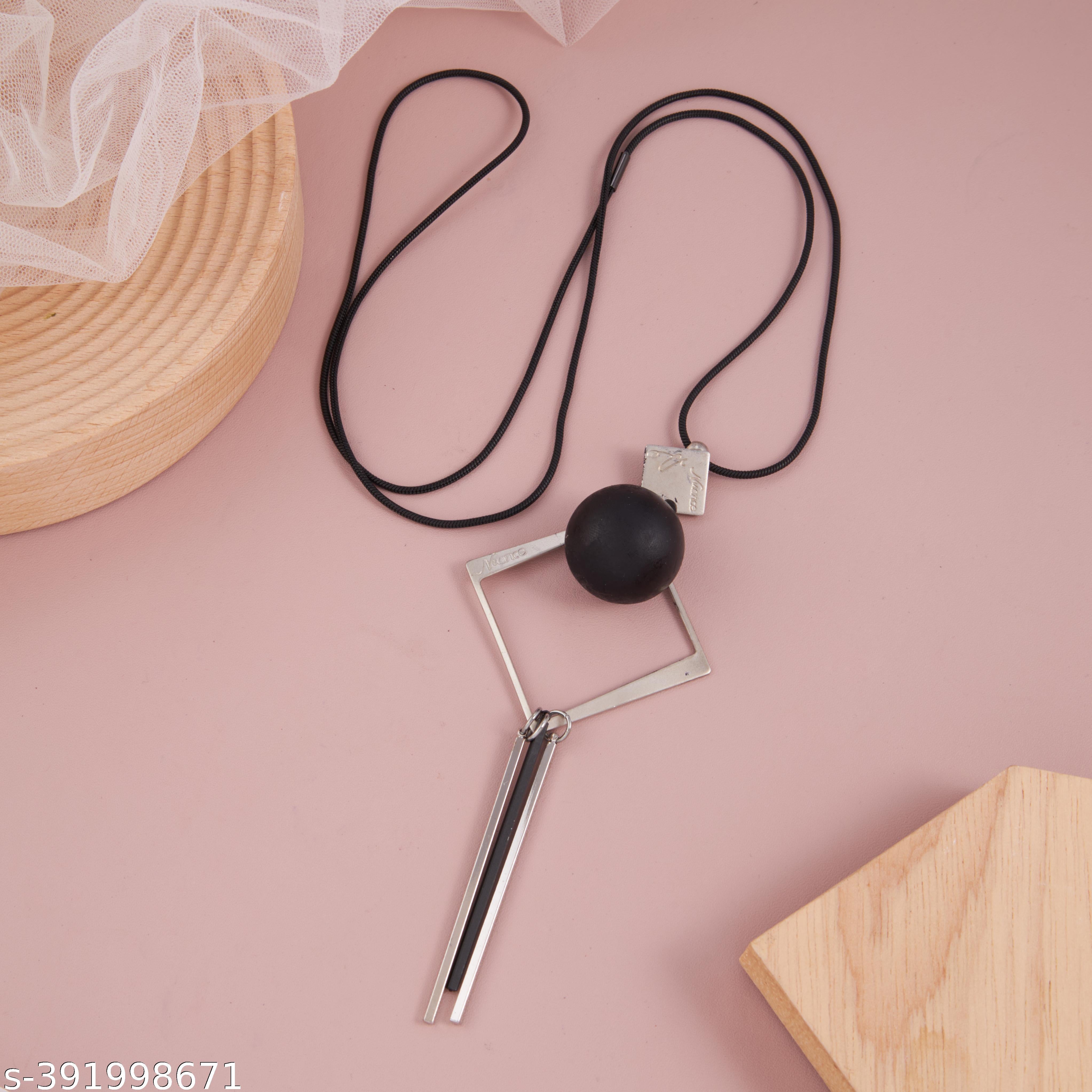 Western Chic: Square-Shaped Pendant with Round Ball Accent Long Chain Necklace for Girls and Women 2 - Unixkart - View 4