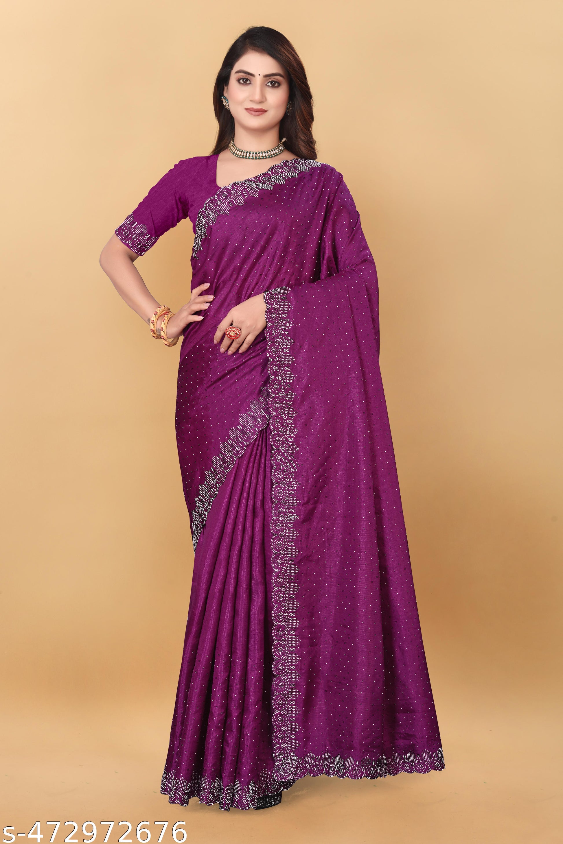 Georgette Swarovski Diamond Work Party Saree - Unixkart - View 4