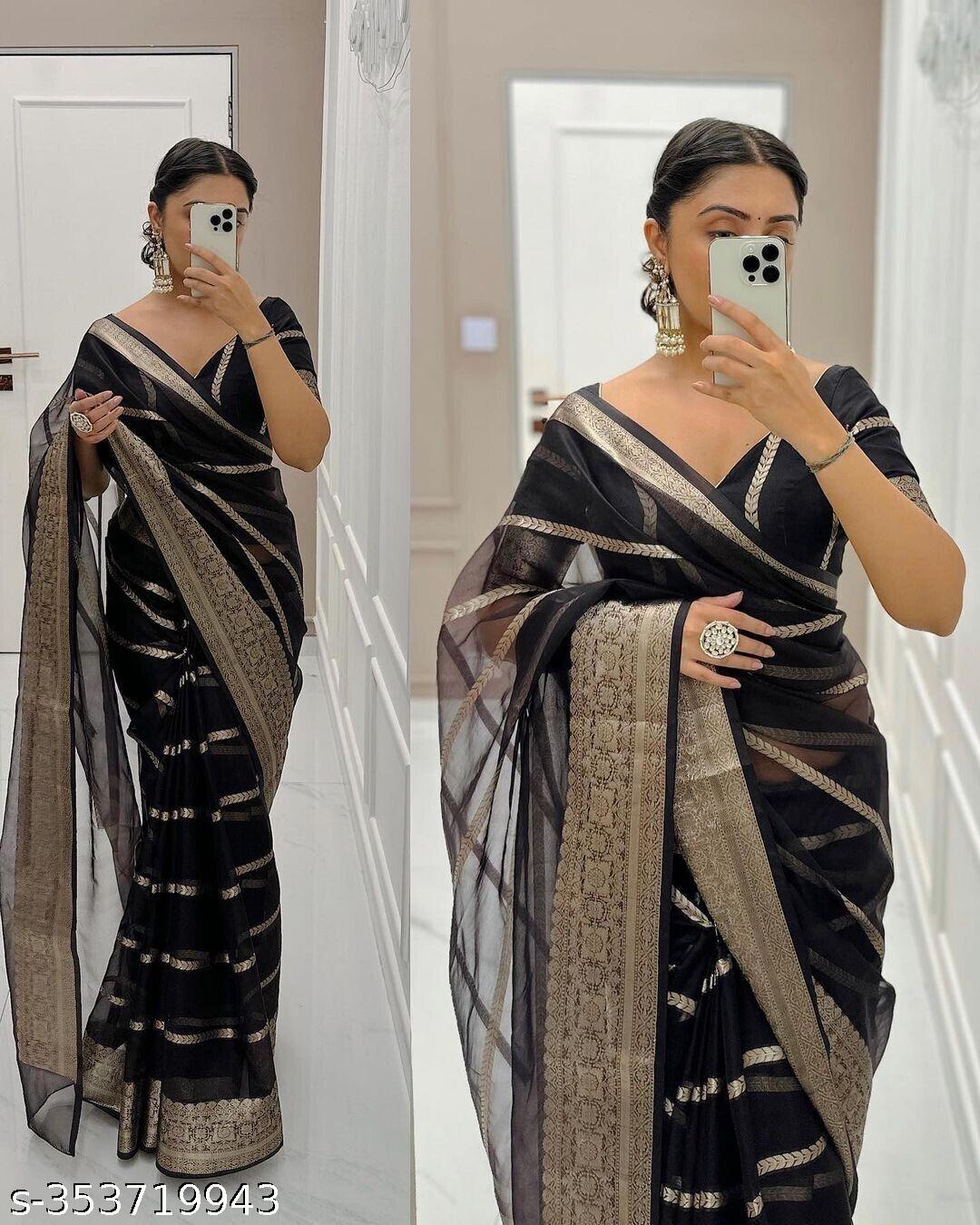Elegant Black Soft Silk Saree - Unixkart - View 4