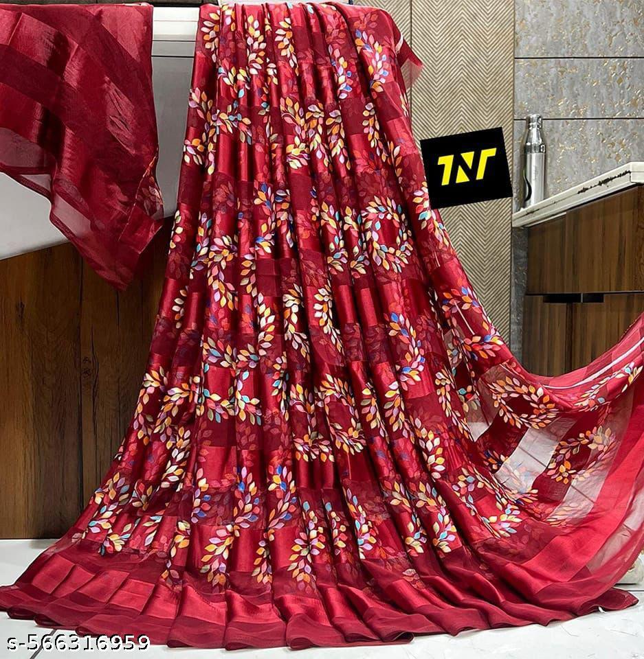 Satin Patta Saree with Unstitched Blouse - Unixkart - View 4