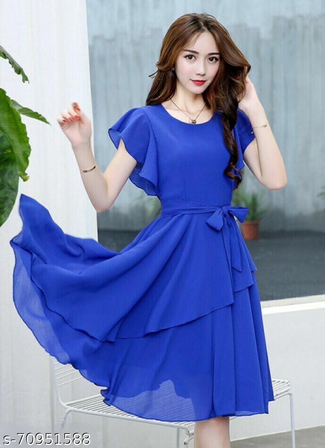 Women's Blue A-Line Georgette Dress - Unixkart - View 4