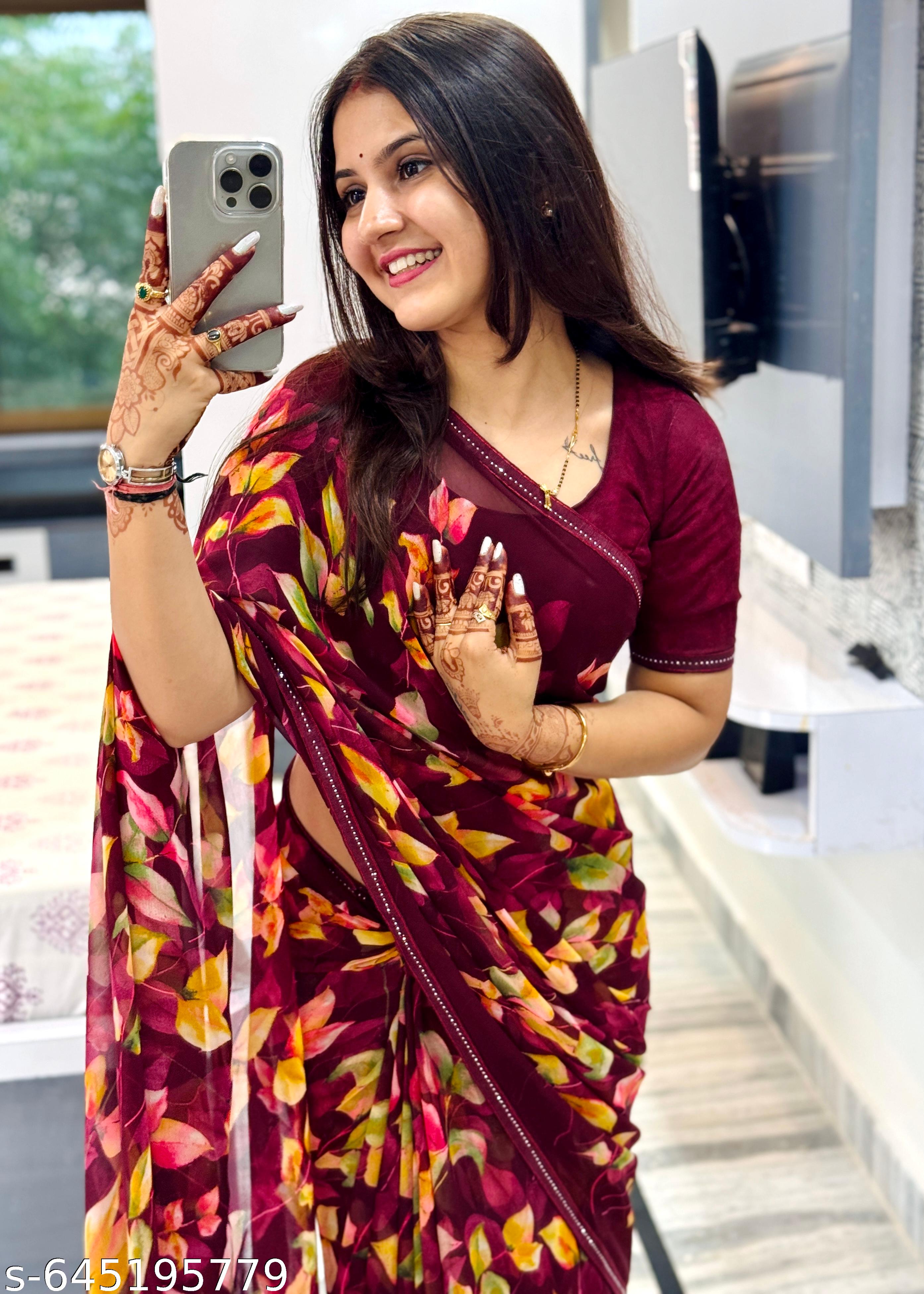 Weightless Printed Georgette Daily Wear Saree - Unixkart - View 4