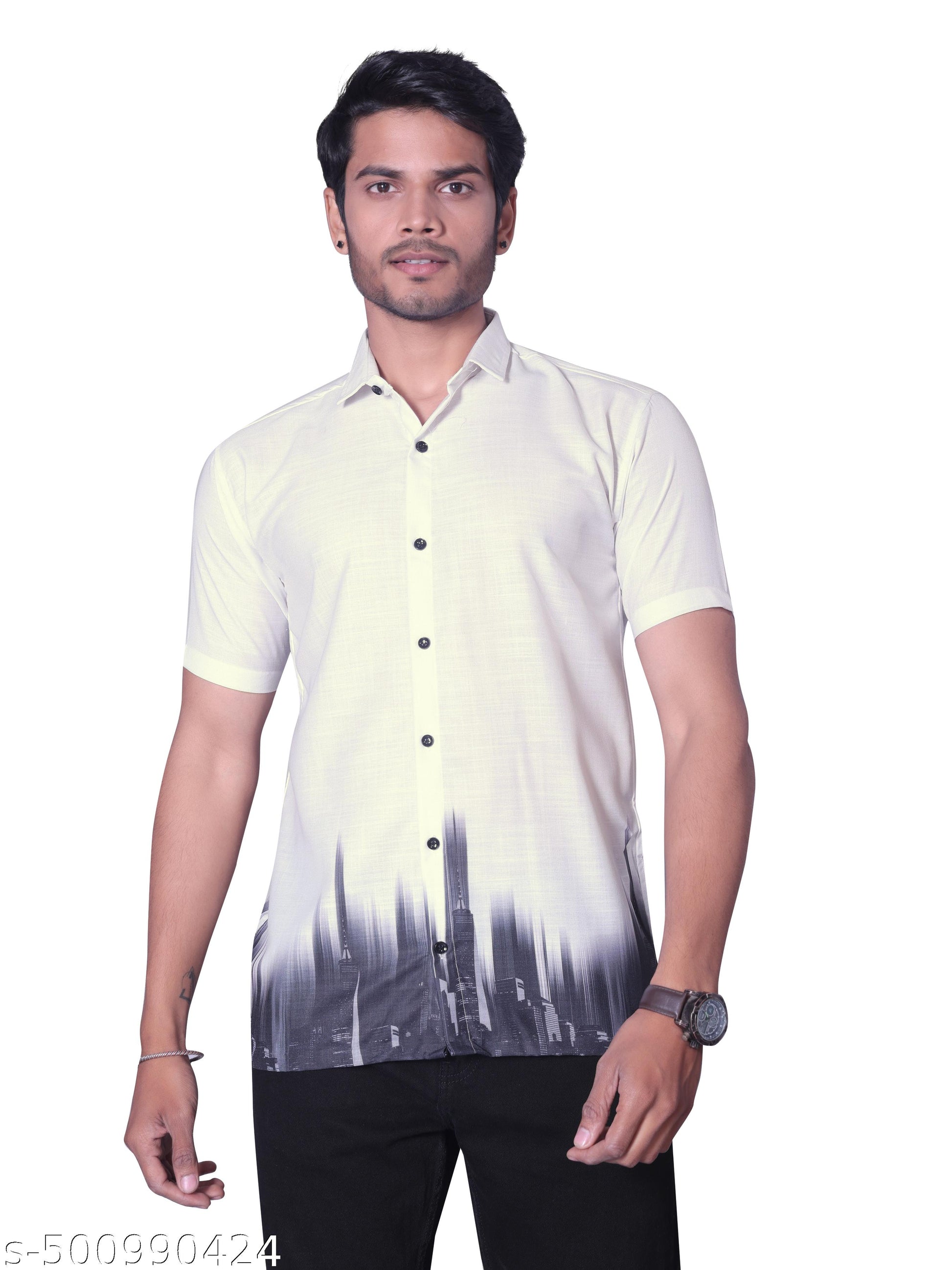 Men's Regular Fit Printed Slim Collar Half Sleeve Shirt - Unixkart - View 4
