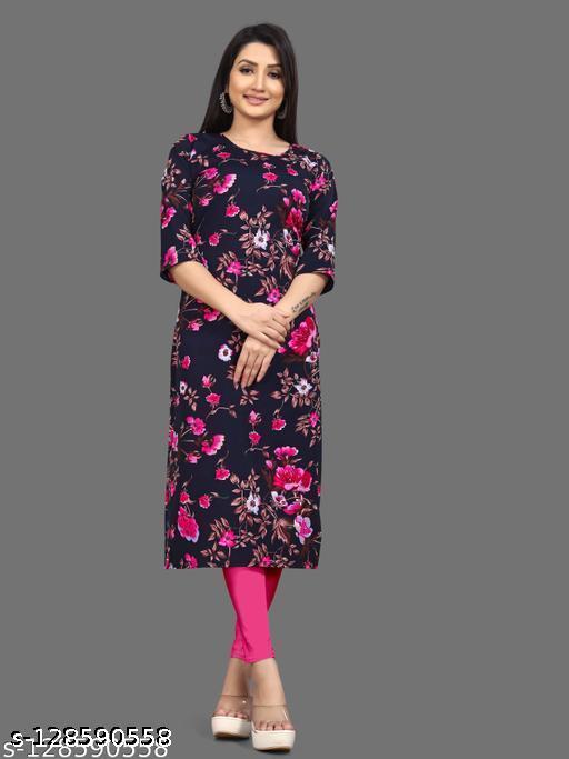 Women's Printed Crepe Straight Kurta - Unixkart - View 4