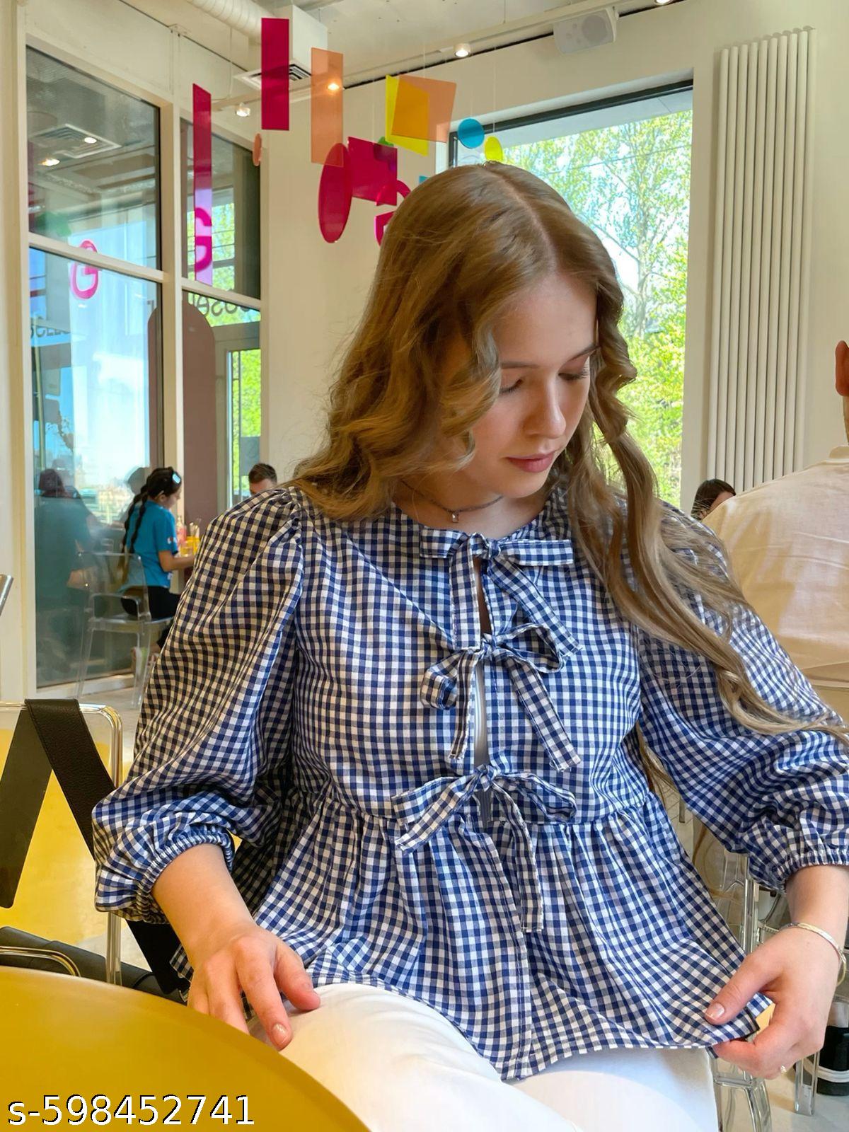 Women's Korean Checks Crop Top with Bow Detail - image 4