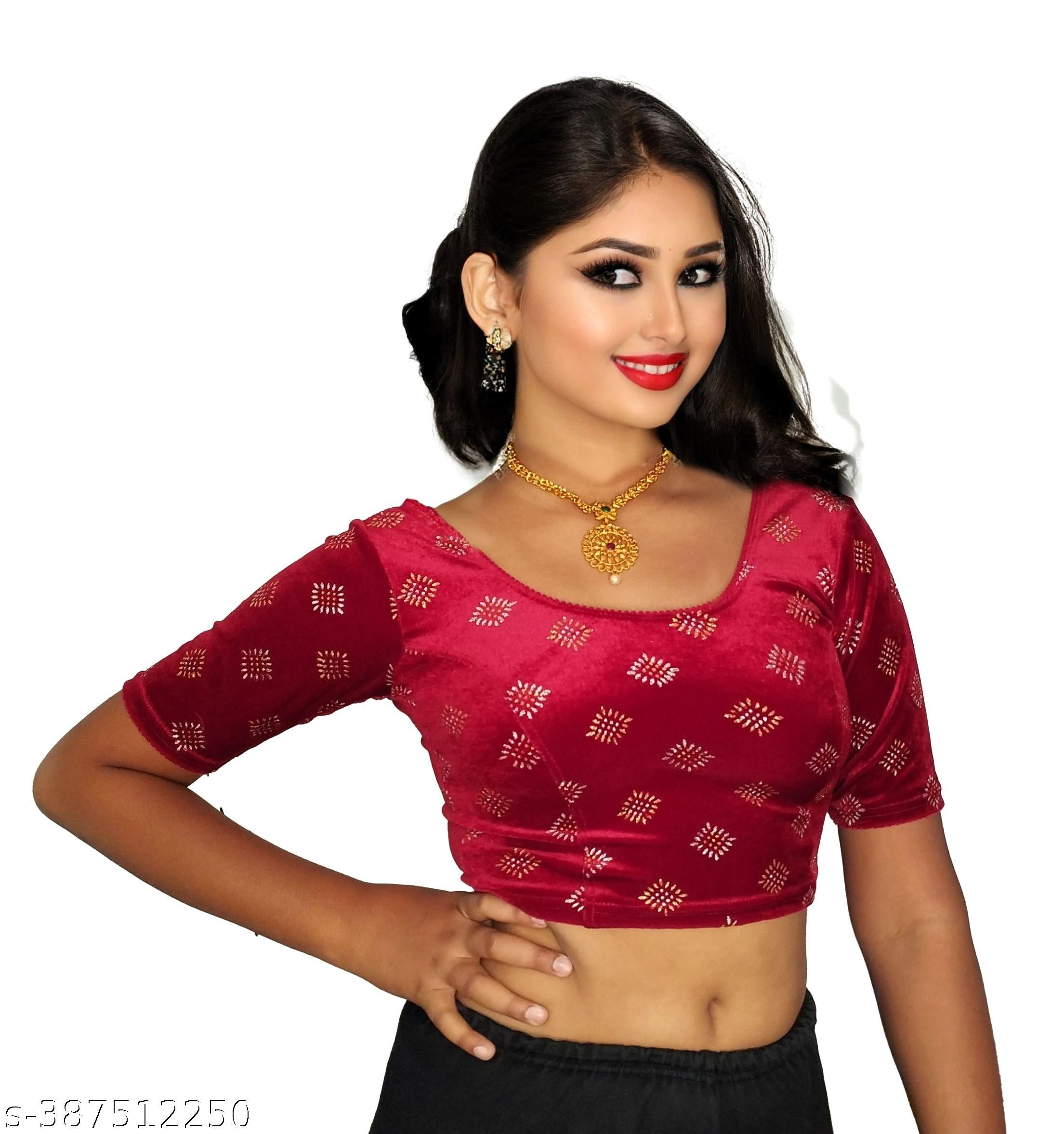 Premium Readymade Partywear Velvet Blouse with Golden & Silver Glitter Print – Sparklle in Style! - Unixkart - View 4