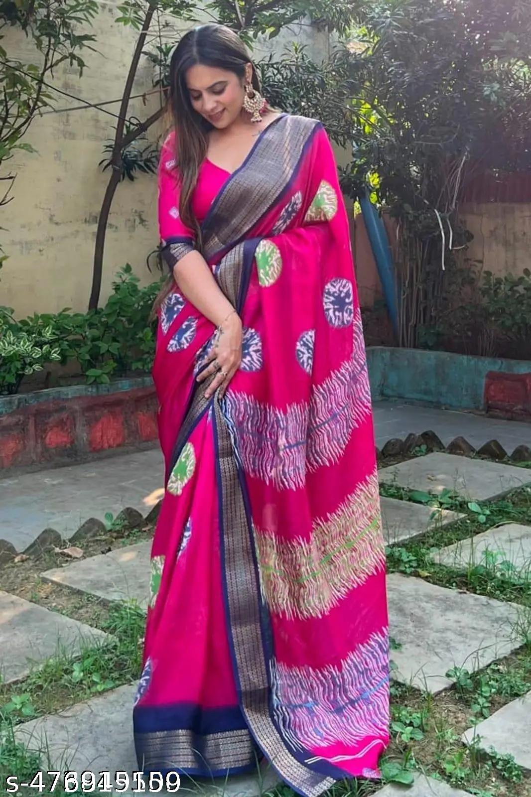 Women's Tradition Bandhani Printed Chiffon Saree with Jacquard Border - Unixkart