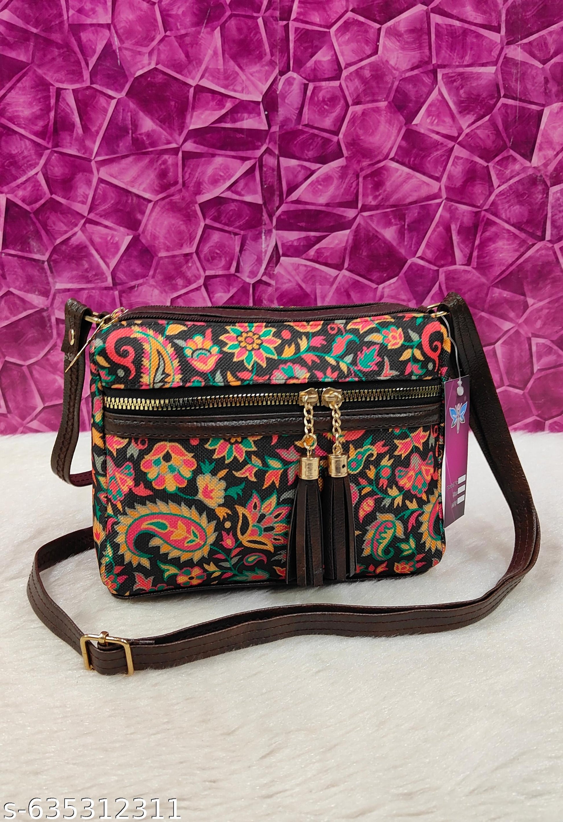 Gorgeous women Black PU sling bags/Cotton Fabric sling bags for women/Small Sling bag/Full handwork bag/Party wear and wedding bag for women - Unixkart - View 4