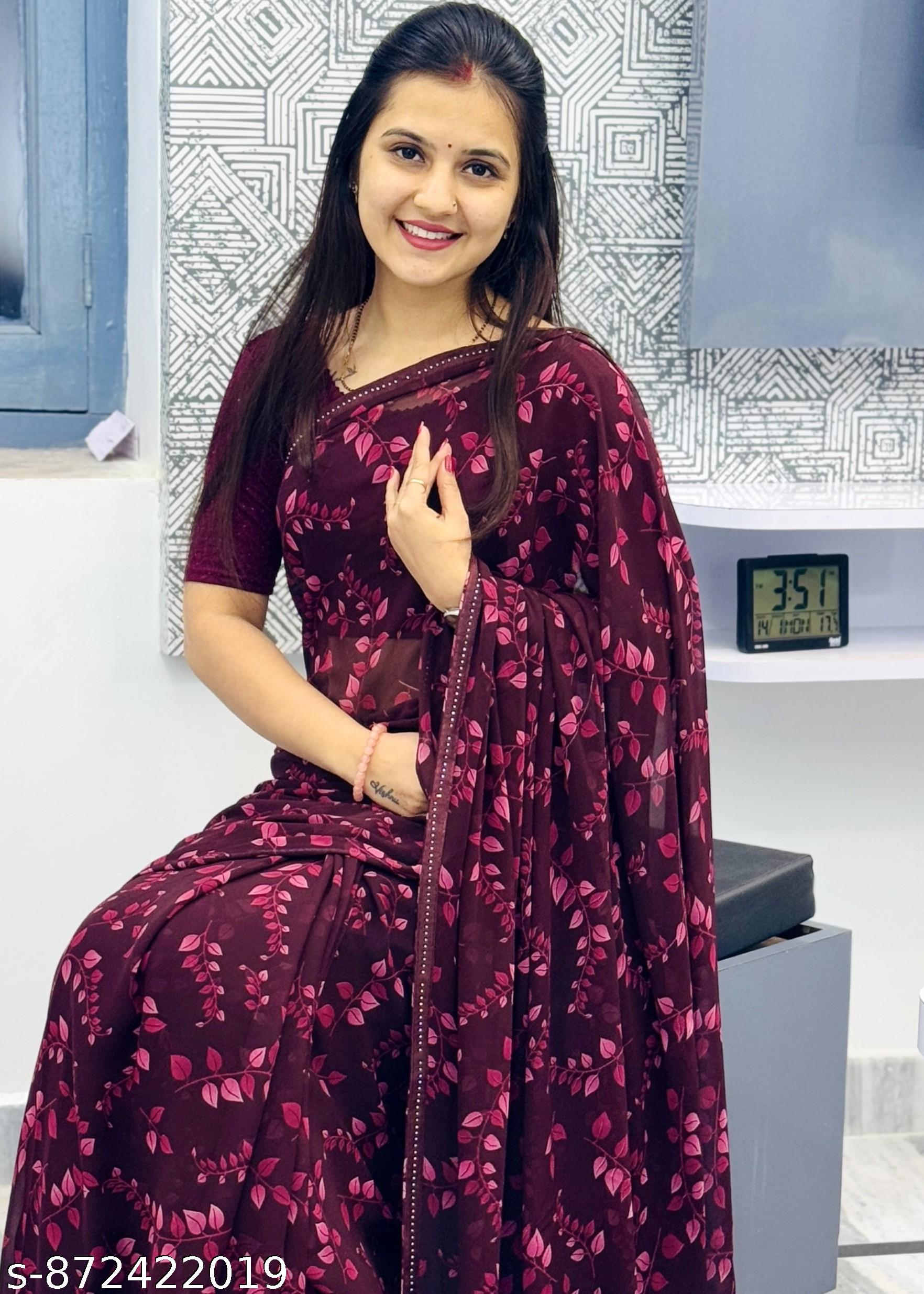 Premium Georgette Printed Saree with Lace Border - Unixkart - View 4