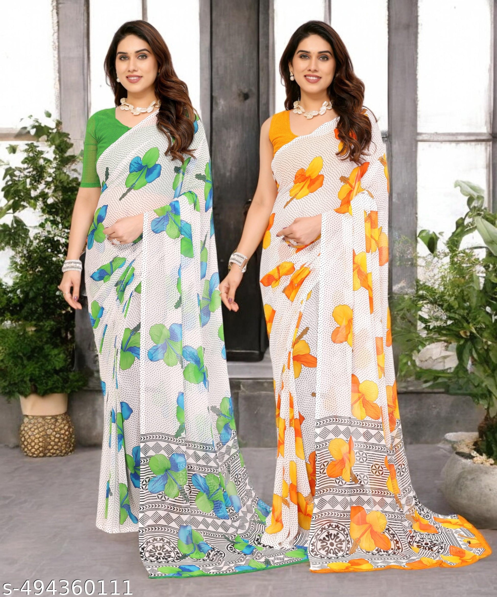 Combo Saree New Collection, Daily Wear Pure Georgettete Sarees with Blouse Piece (Pack of 2) - Unixkart