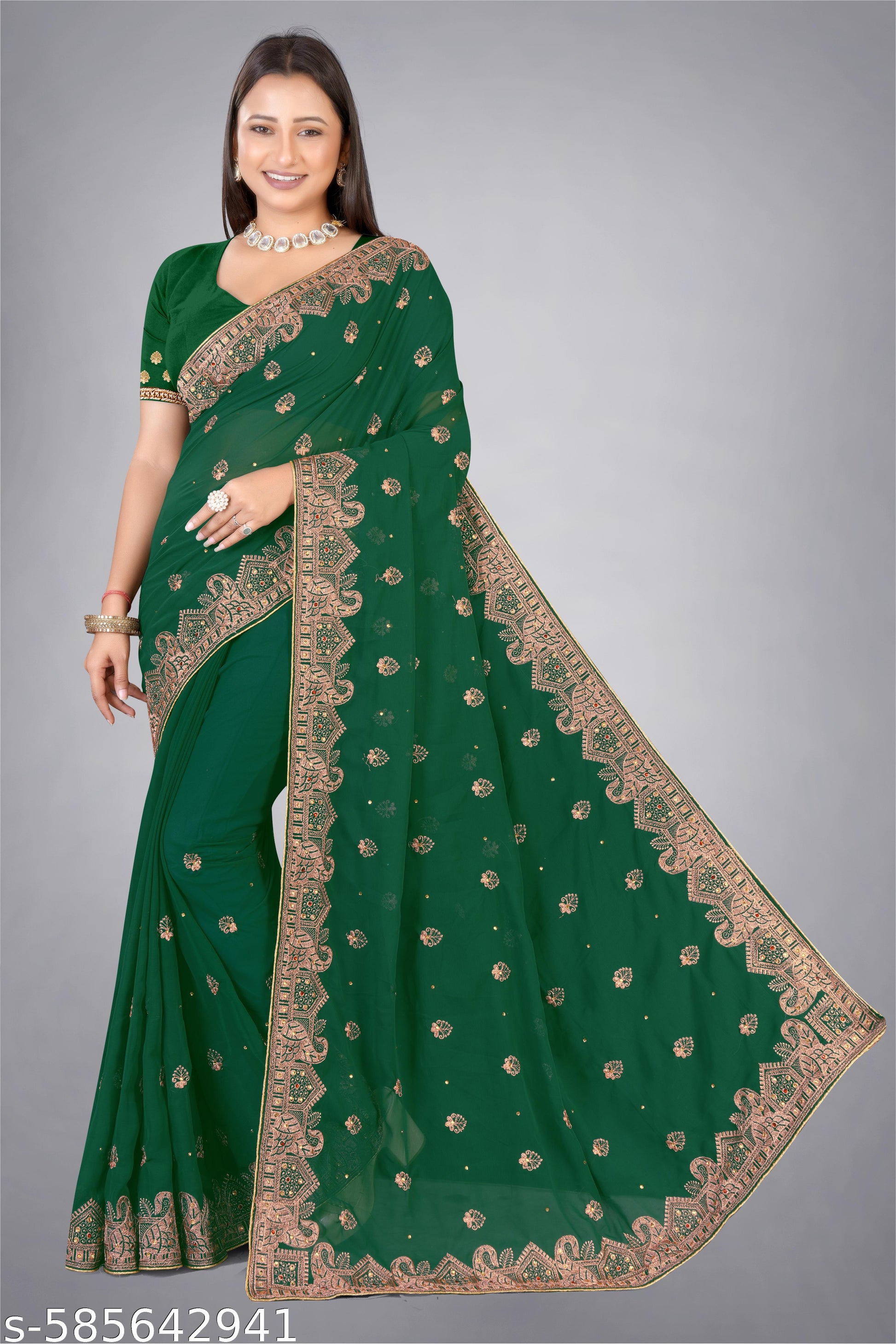 heavy Embroidery Work With Stone Work Saree - Unixkart - View 4