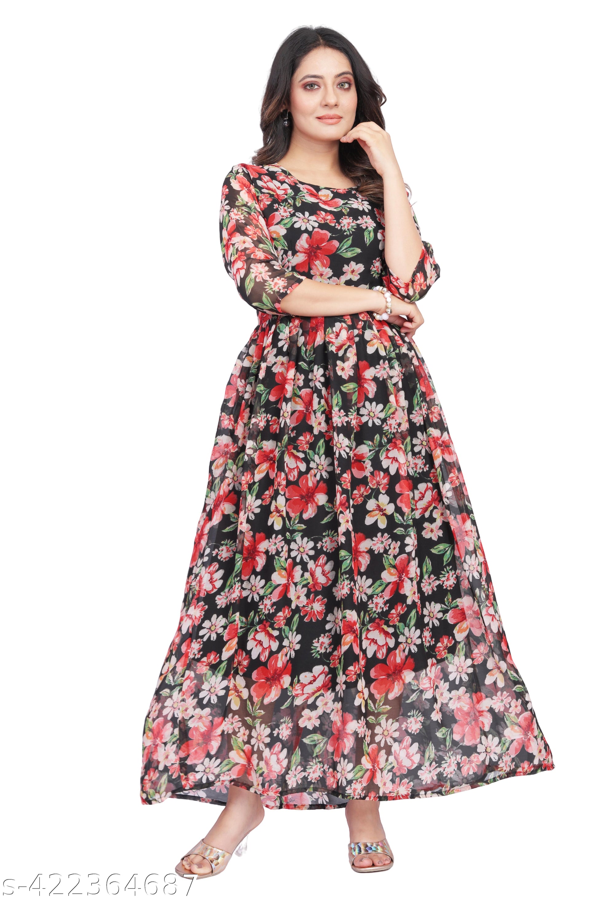 Women's Maxi A-Line Georgette Dress - Unixkart - View 4