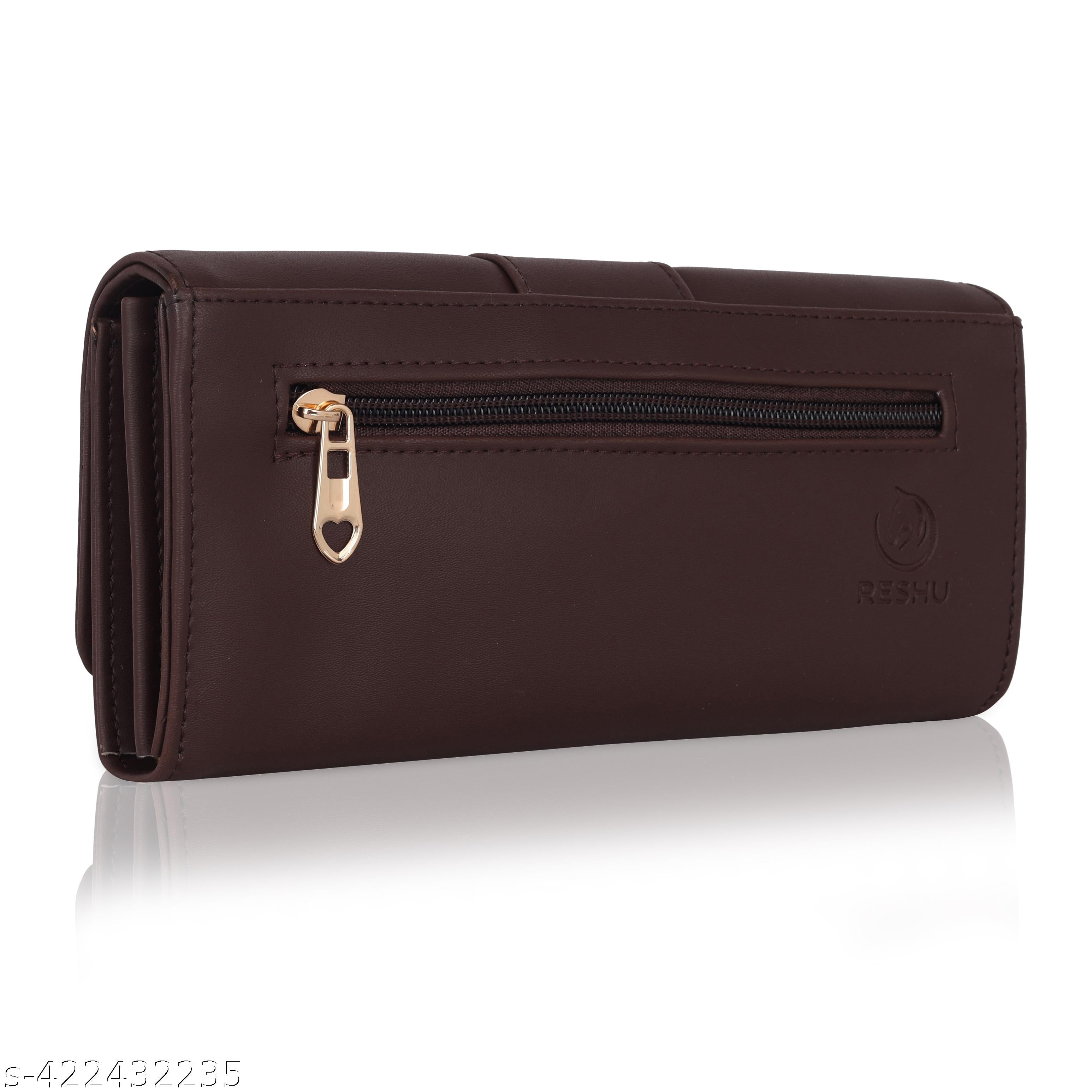 6 card slot premium PU leather hand purse with zipper pocket magnettic button casual clutch - Unixkart - View 4
