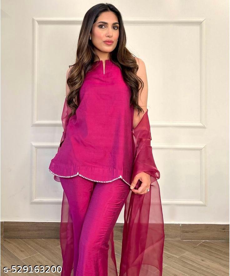 Fancy Gold Cord Kurti Pant Set with Dupatta - image 4