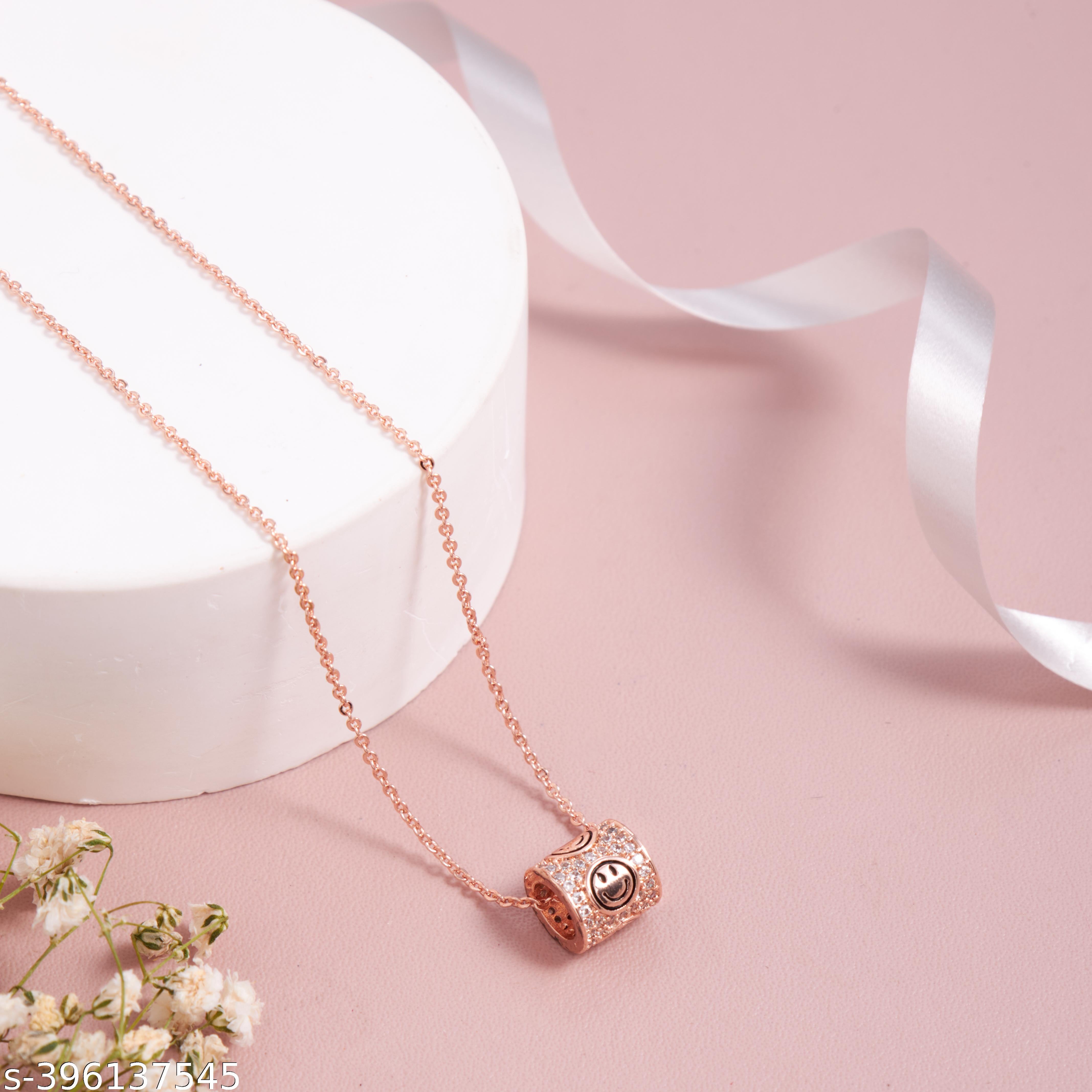 Rose Gold-Plated Smiley Bead Pendant Necklace for Women and Girls - Unixkart - View 4