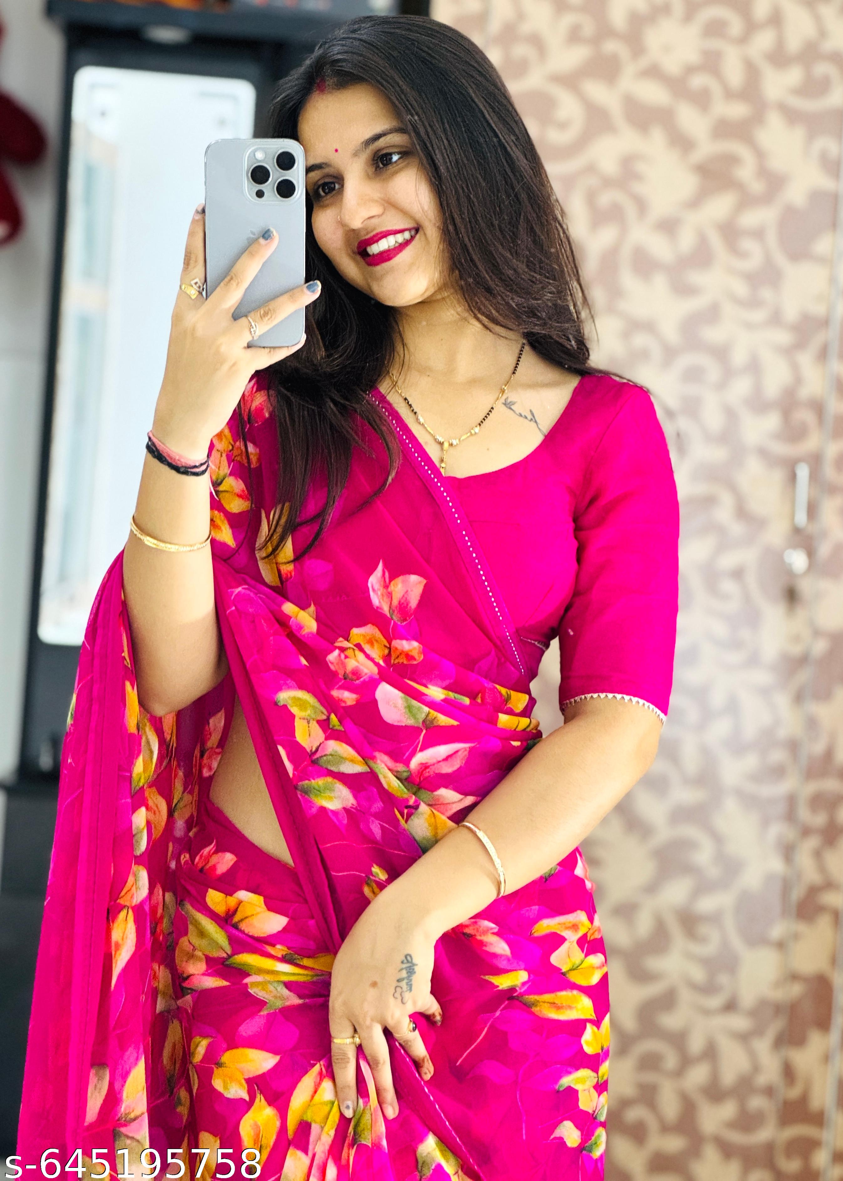 Weightless Printed Georgette Daily Wear Saree - Unixkart - View 4