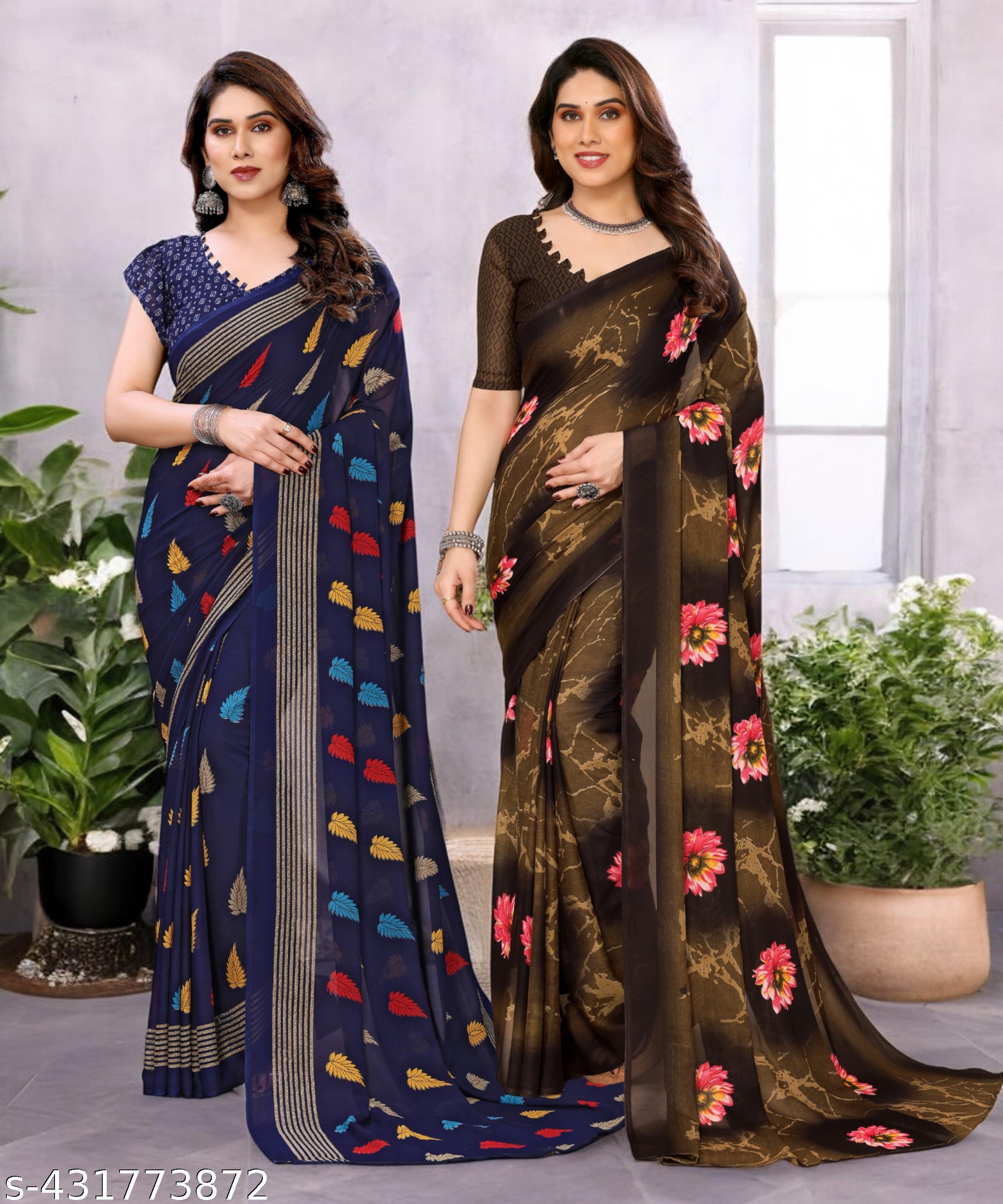 Combo Saree, Daily Wear Georgettete Sarees with Blouse Piece (Pack of 2) - Unixkart