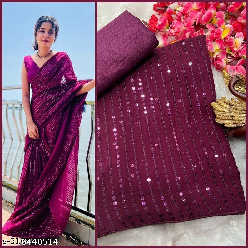georgette sequence saree,party wear - Unixkart - View 4