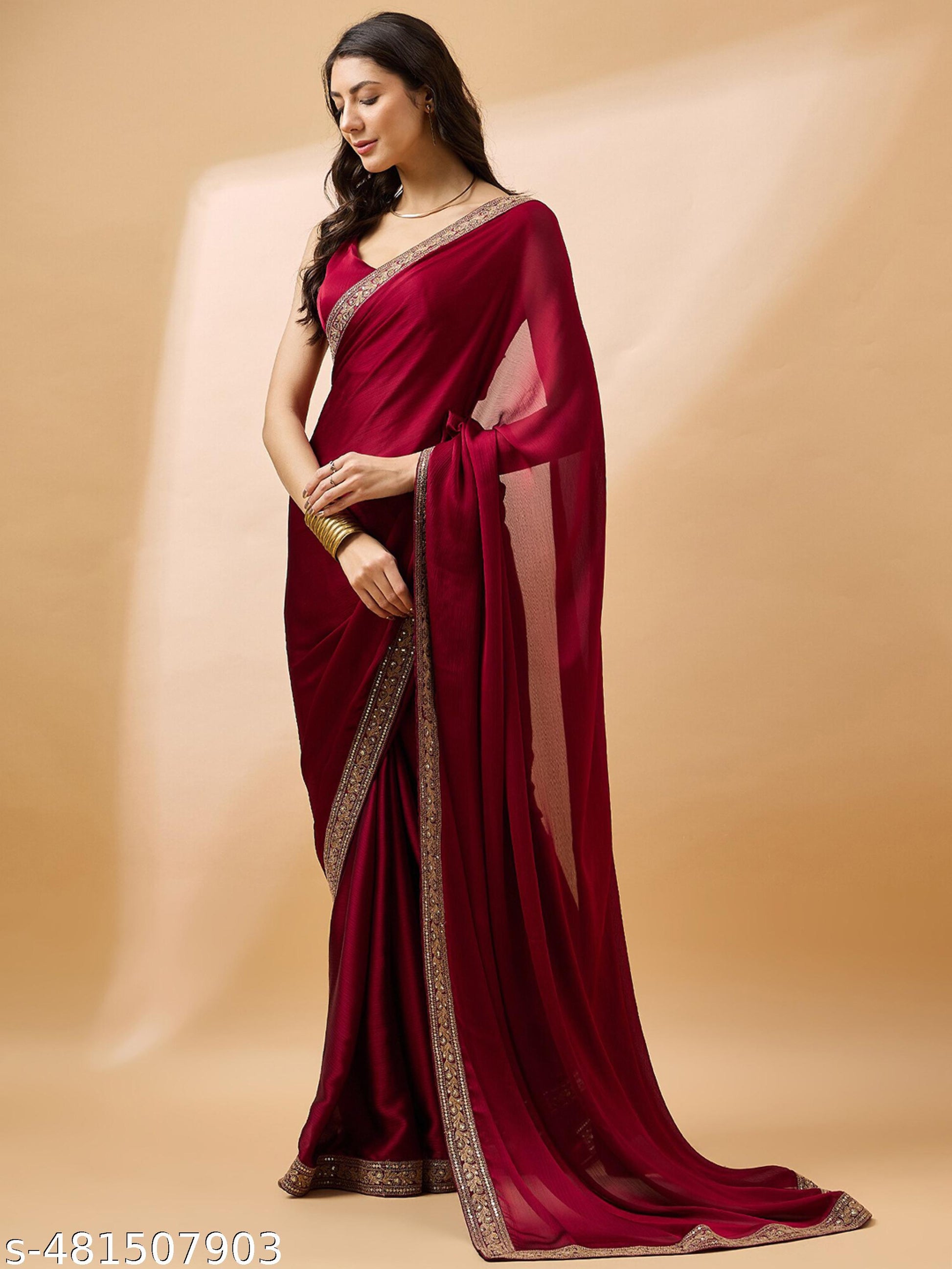 Women's Printed Maroon Pure Silk Saree With Heavy Embroidered Work Border - Unixkart - View 4