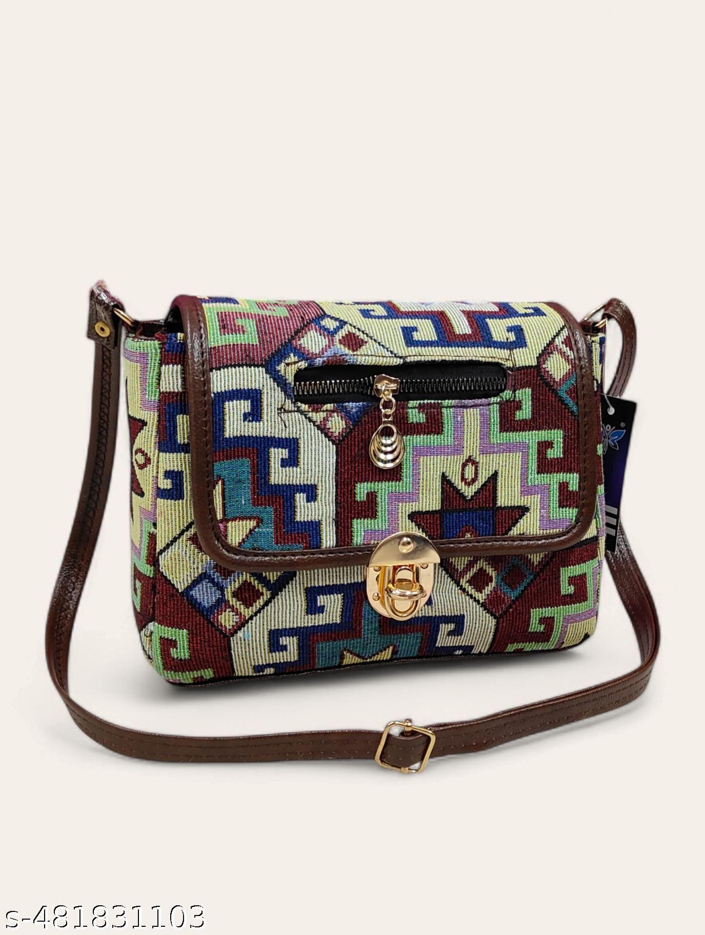 Attractive trendy women Maroon PU sling bags/Full hand work bag/sling bag for women/party wear bag for women/long bag for women/wedding bag for women/Cotton Fabric Sling bags for women/Stylish and affordable sling bags - Unixkart - View 4