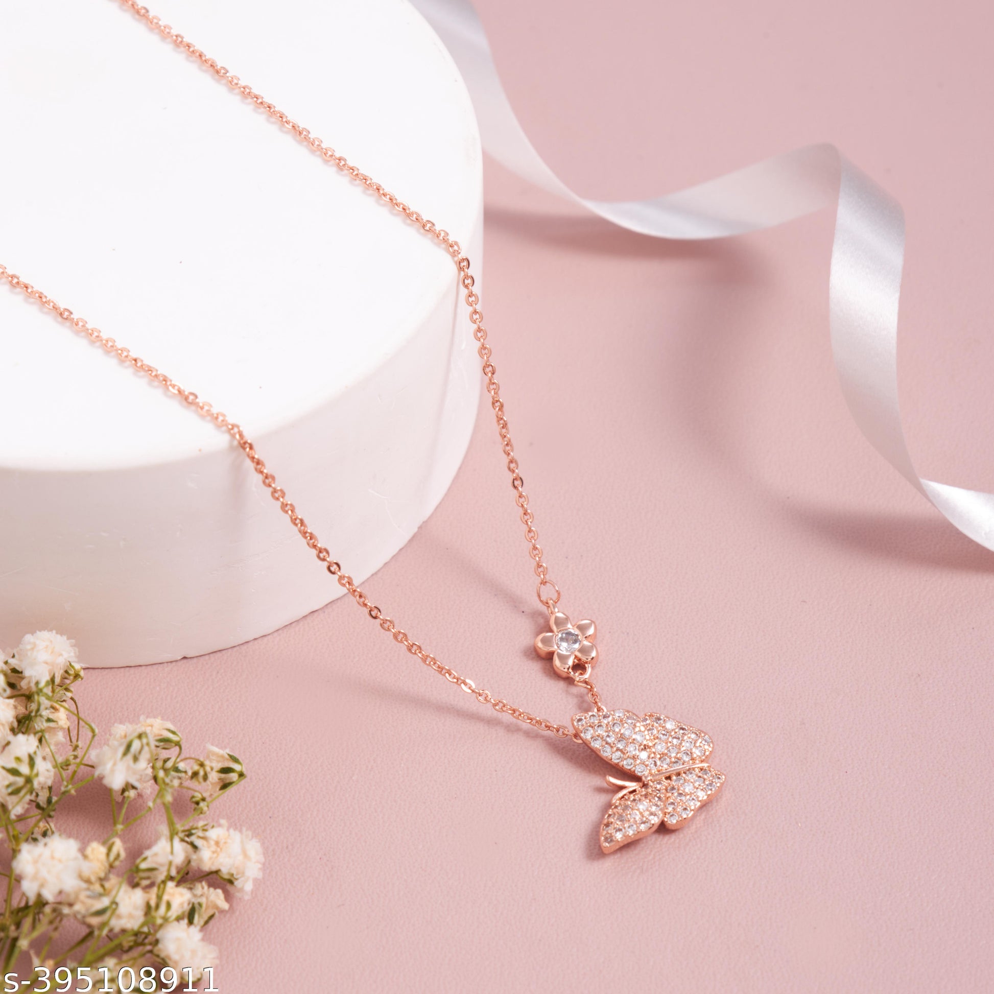 Elegant Rose Gold-Plated Butterfly Pendant Necklace with American Diamond Detailing for Women and Gi - Unixkart - View 4