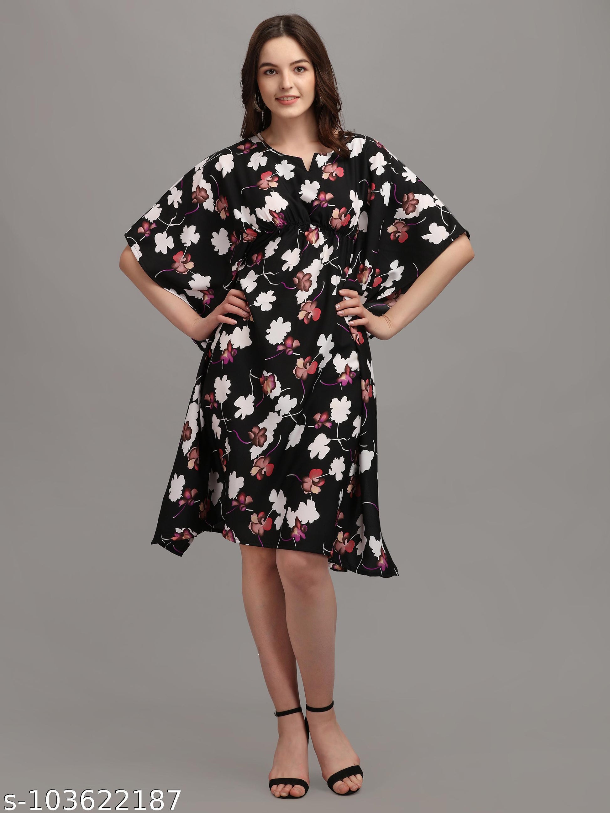 Women's Floral Print Kaftan Dress - Unixkart - View 4