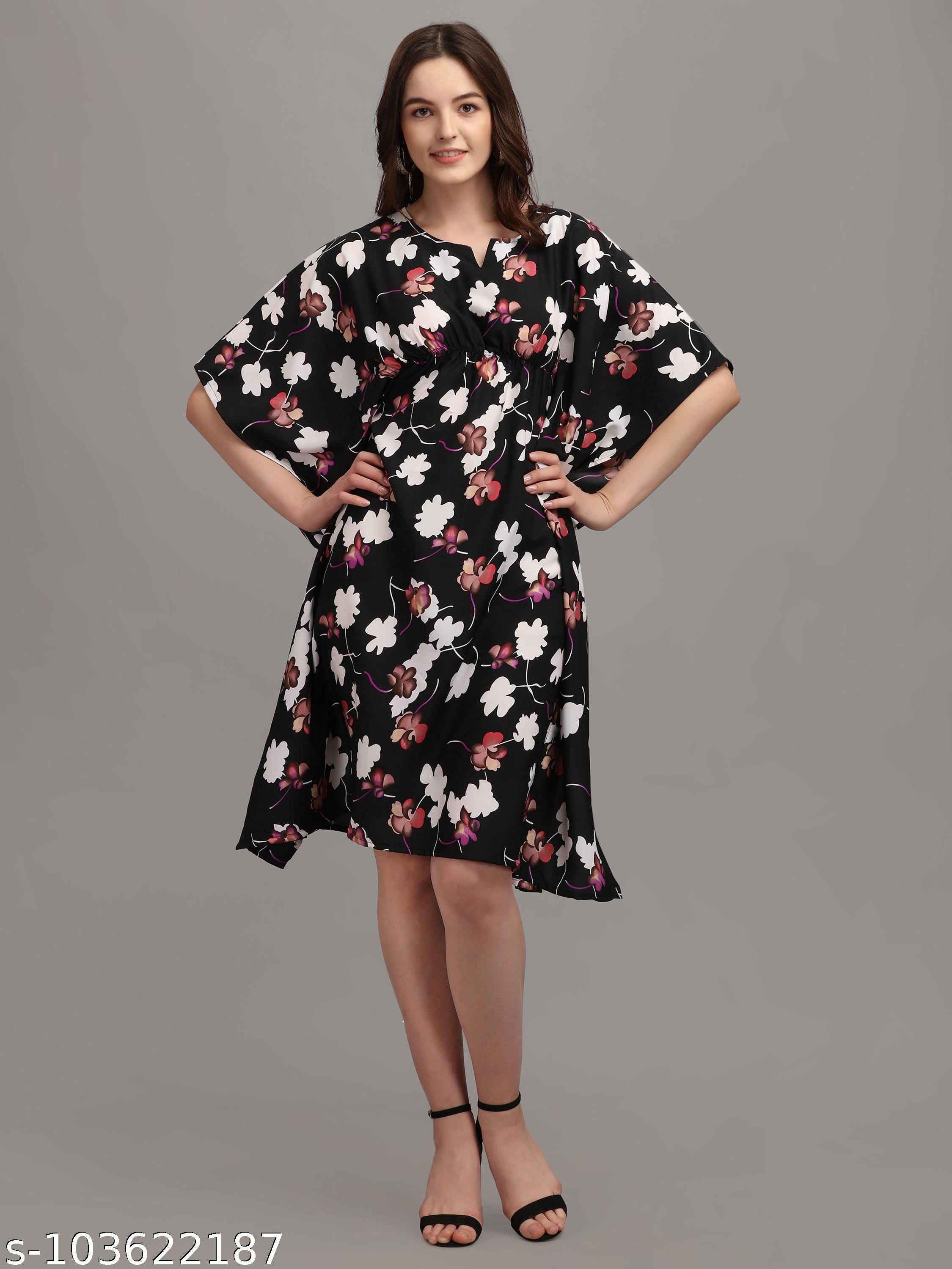 Women's Floral Print Kaftan Dress - Unixkart - View 4