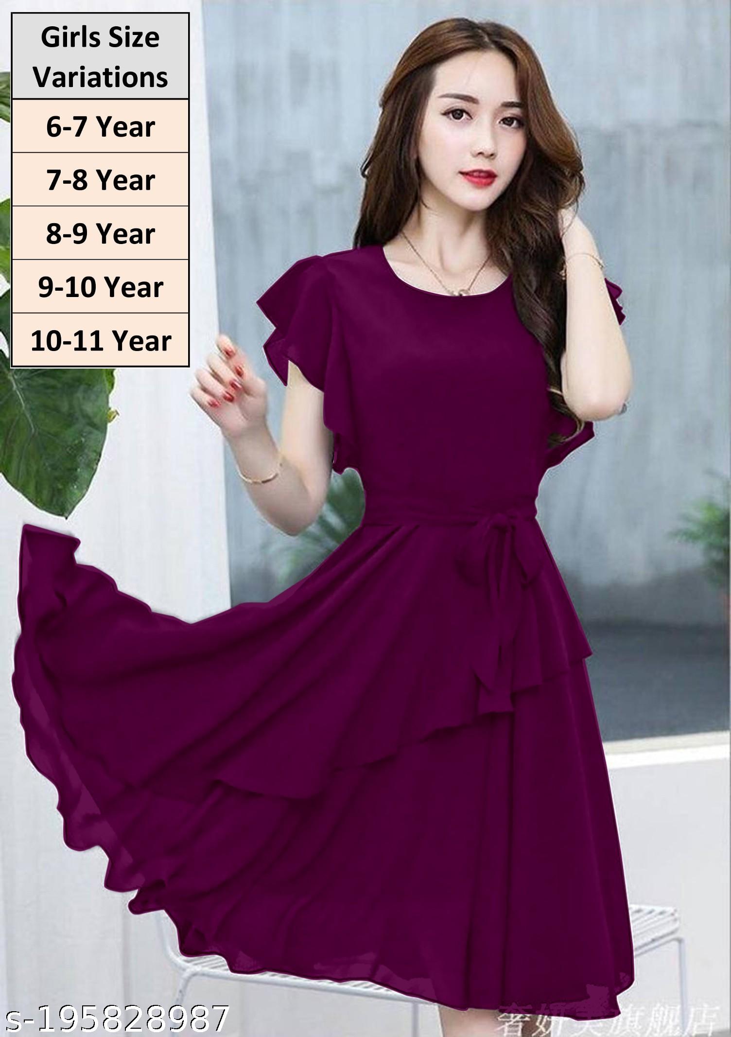 Girls Wine A-Line Georgette Dress - Unixkart - View 4