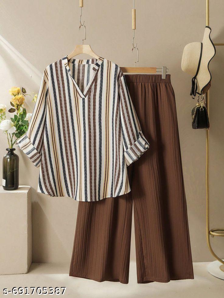 Women's Colourful Stripe Shirt and Wide-Leg Pants Set - image 4