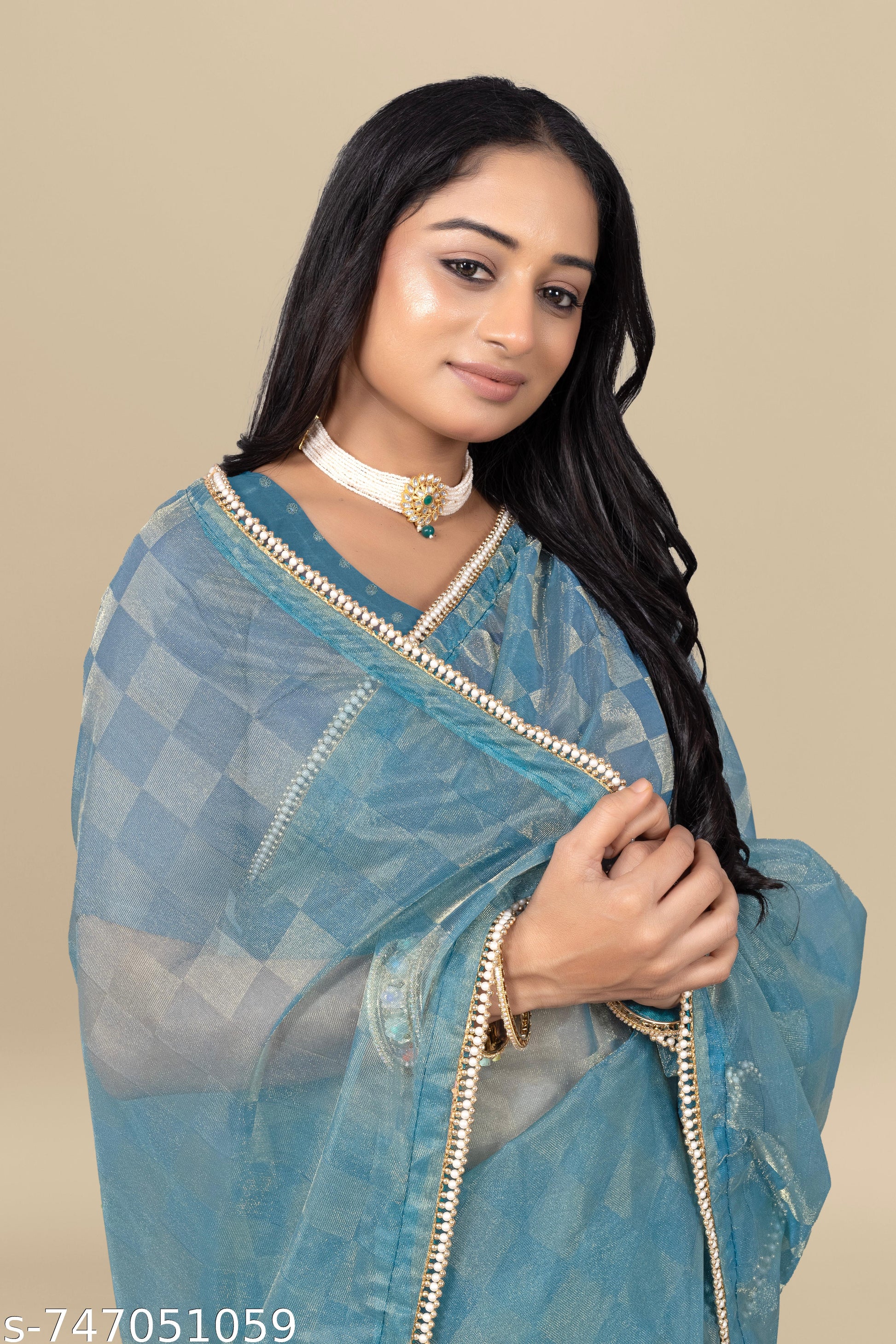 Net saree with pearl lace border - Unixkart - View 4