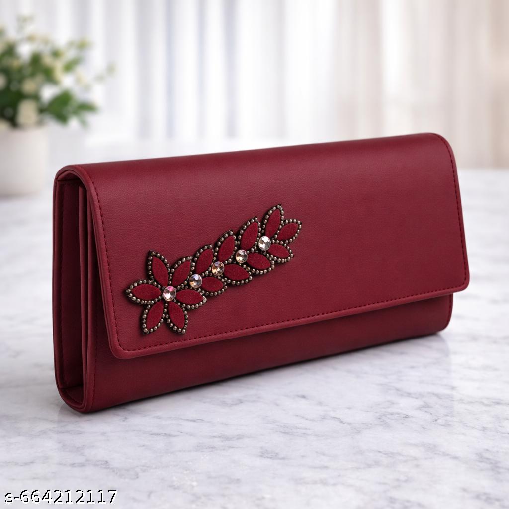 6 card slot premium PU leather with heart batch fitting zipper hand purse for women - Unixkart - View 4