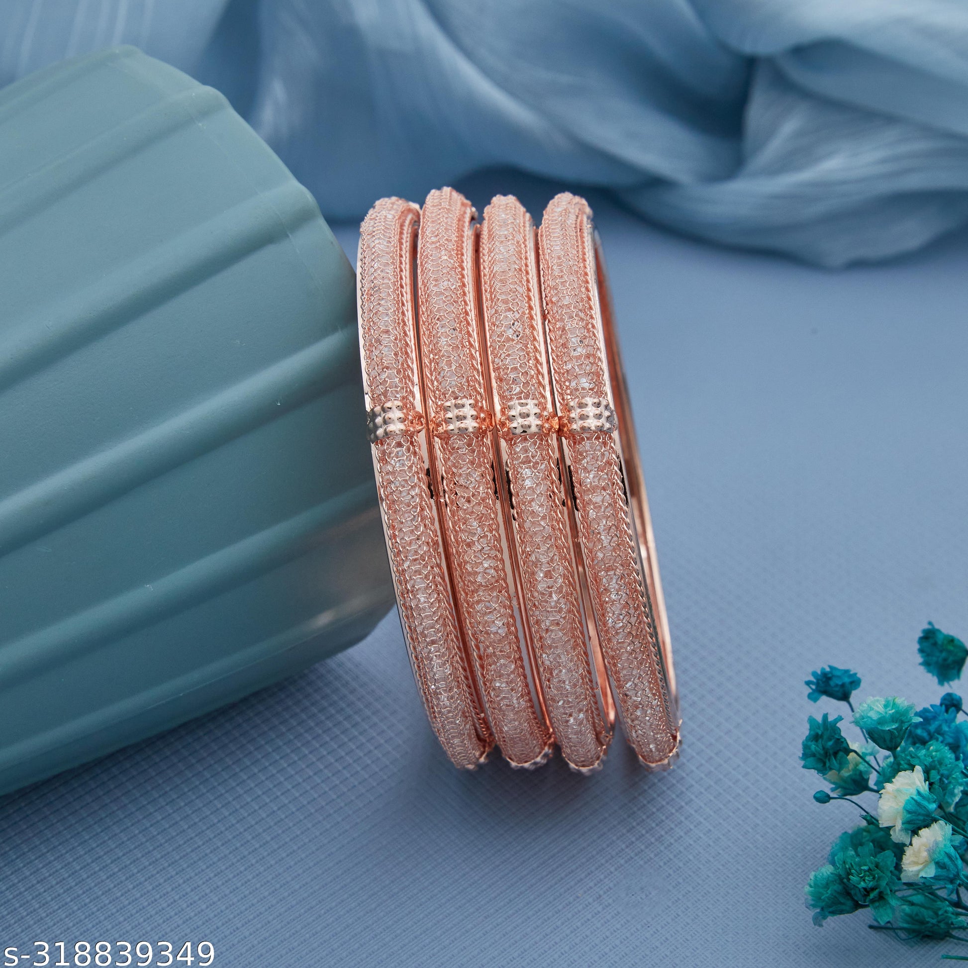 Rose Gold-Plated Textured Designer Bangles Set for Women and Girls - Unixkart - View 4