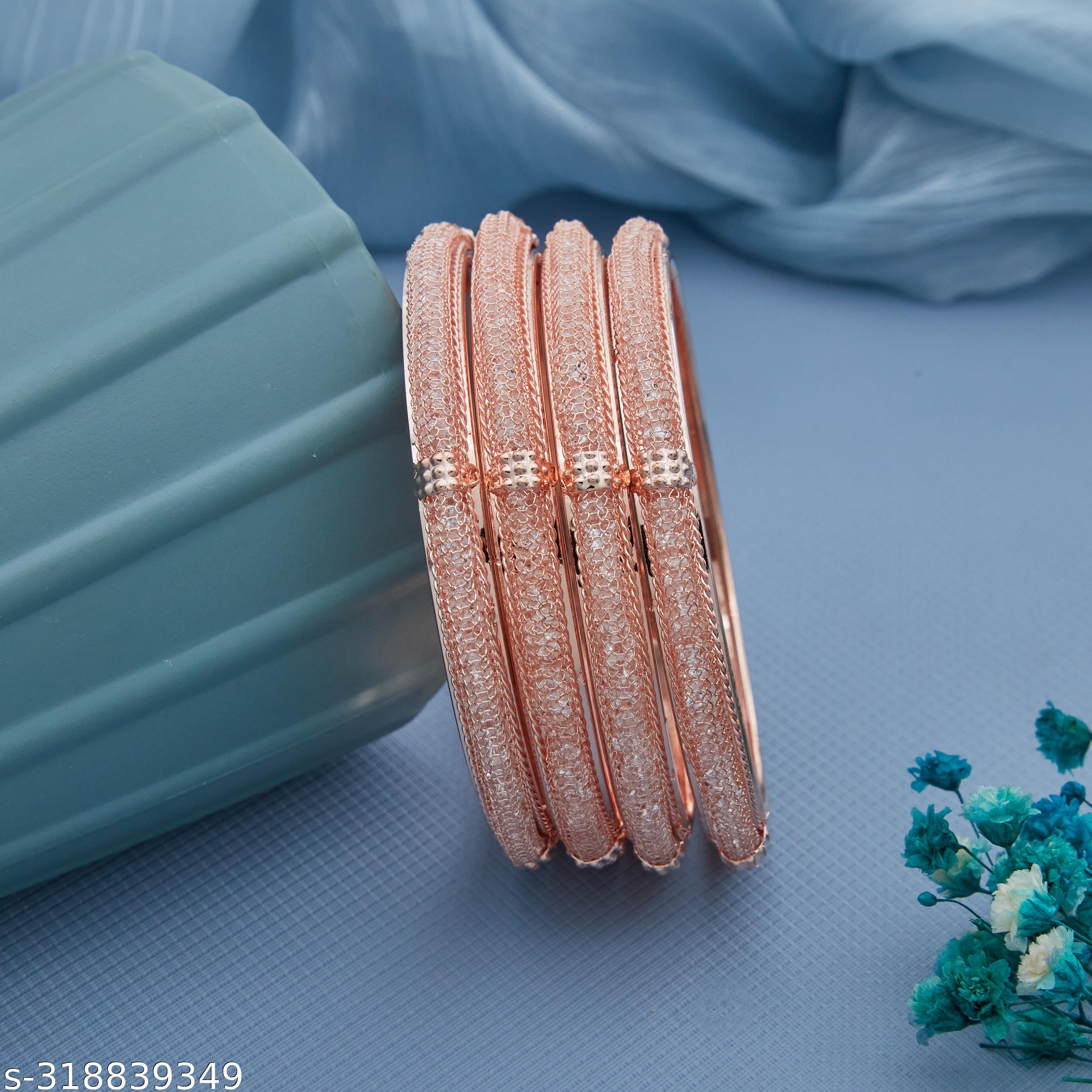 Rose Gold-Plated Textured Designer Bangles Set for Women and Girls - Unixkart - View 4